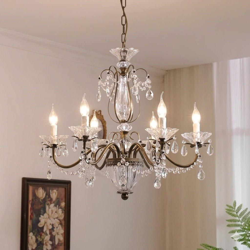 Classic Glass Globe Ceiling Fixture with Hanging Crystals – Multi-Light Dining Room Lighting in Warm Bronze Finish for Foyer, Living Room | Thomler