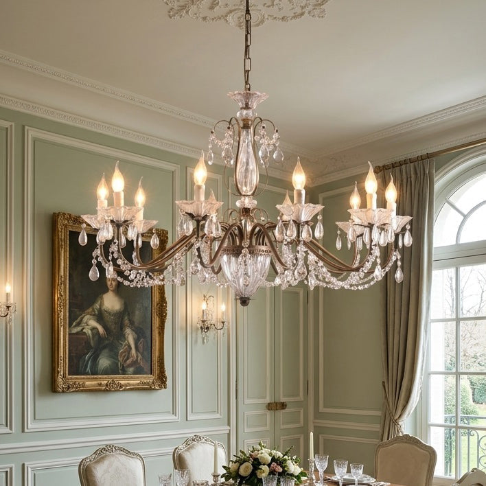 Classic Glass Globe Ceiling Fixture with Hanging Crystals – Multi-Light Dining Room Lighting in Warm Bronze Finish for Foyer, Living Room | Thomler
