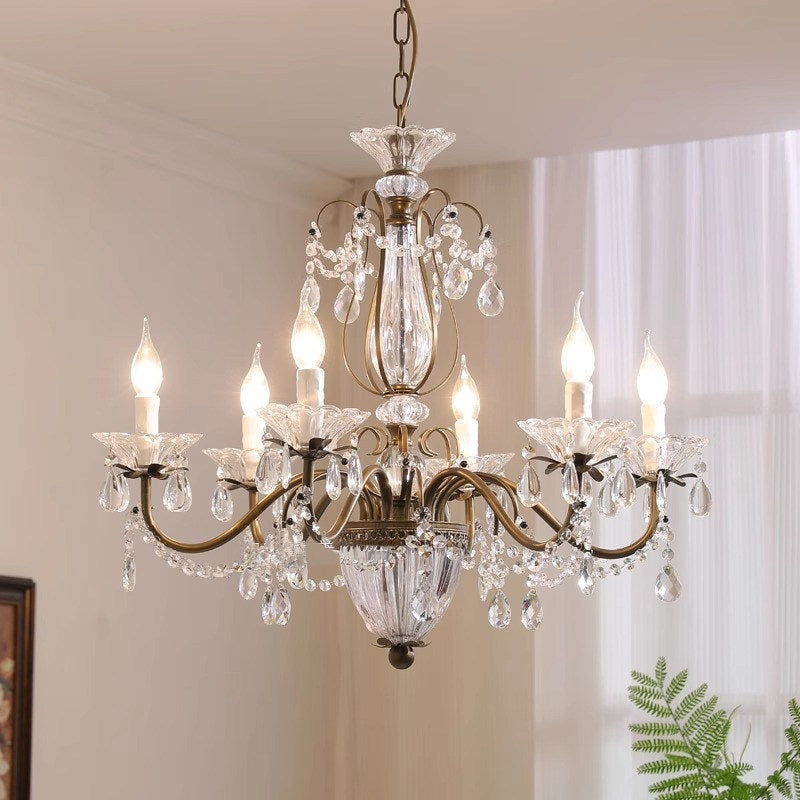 Classic Glass Globe Ceiling Fixture with Hanging Crystals – Multi-Light Dining Room Lighting in Warm Bronze Finish for Foyer, Living Room | Thomler