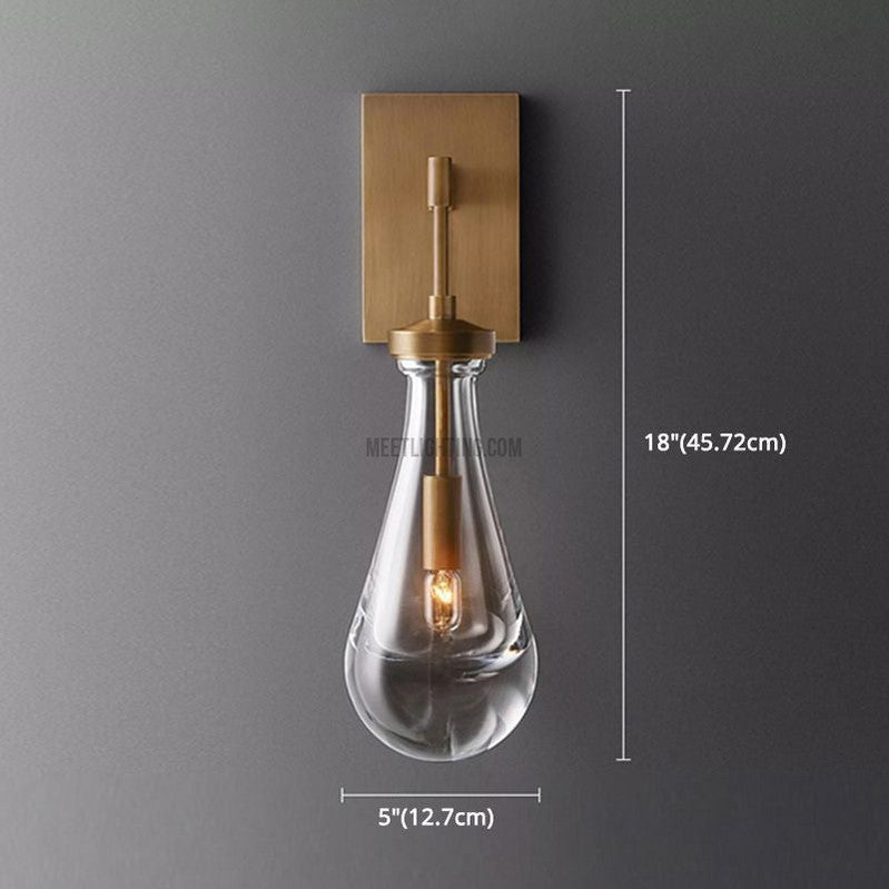 Hand-Blown Glass Wall Sconce with Teardrop Shade – Modern Brass Lighting for Bedroom, Hallway & Living Room | Thomler