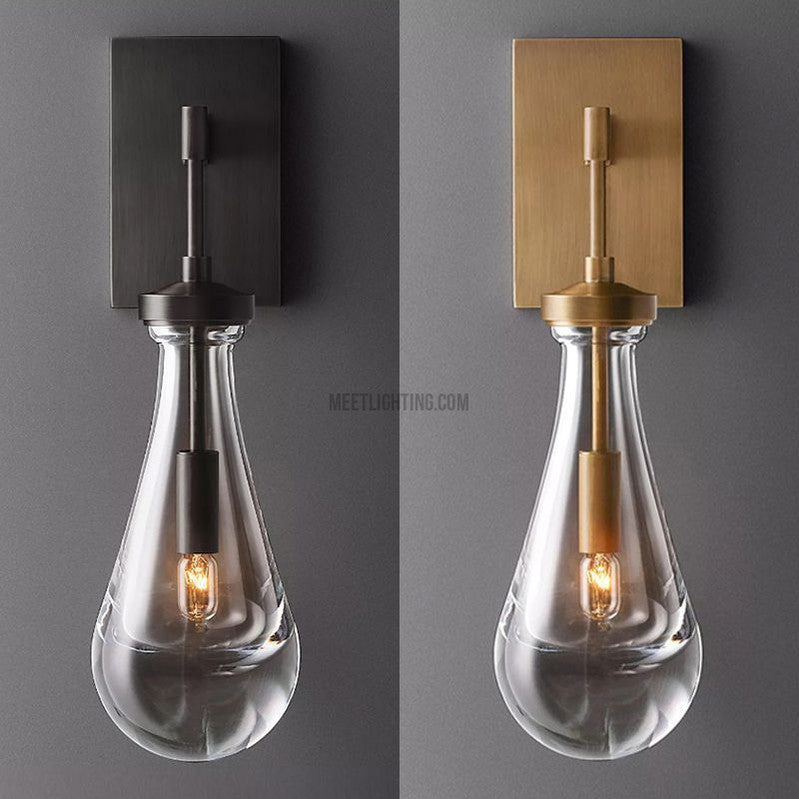 Hand-Blown Glass Wall Sconce with Teardrop Shade – Modern Brass Lighting for Bedroom, Hallway & Living Room | Thomler
