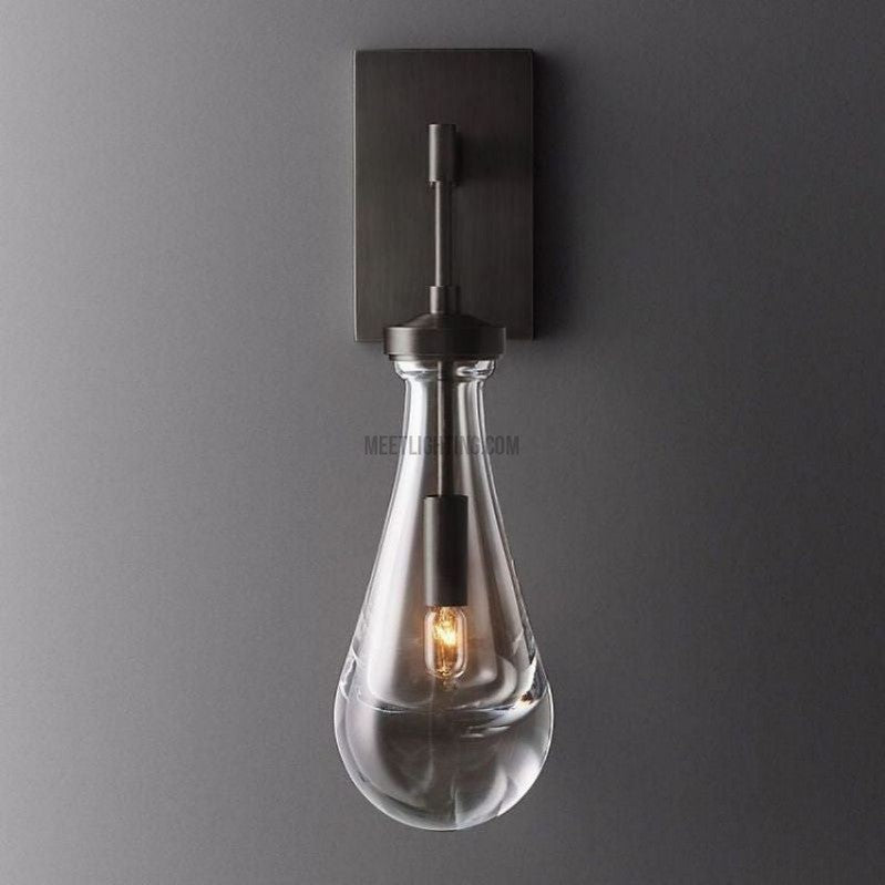 Hand-Blown Glass Wall Sconce with Teardrop Shade – Modern Brass Lighting for Bedroom, Hallway & Living Room | Thomler