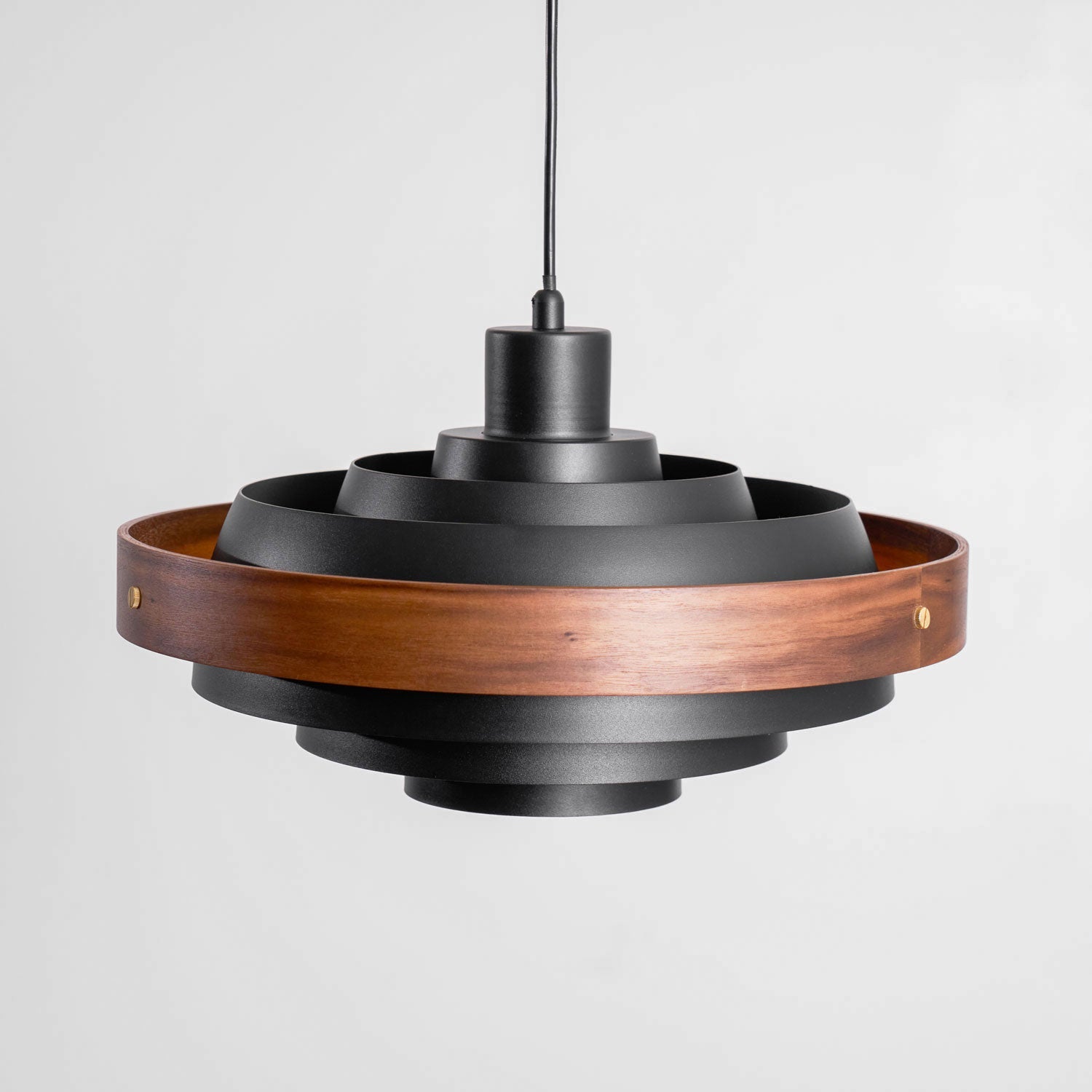 Pendant Light Metal Wood 15.7 in Adjustable Dining Room Kitchen Island Hanging Lamp Black Walnut White | Thomler