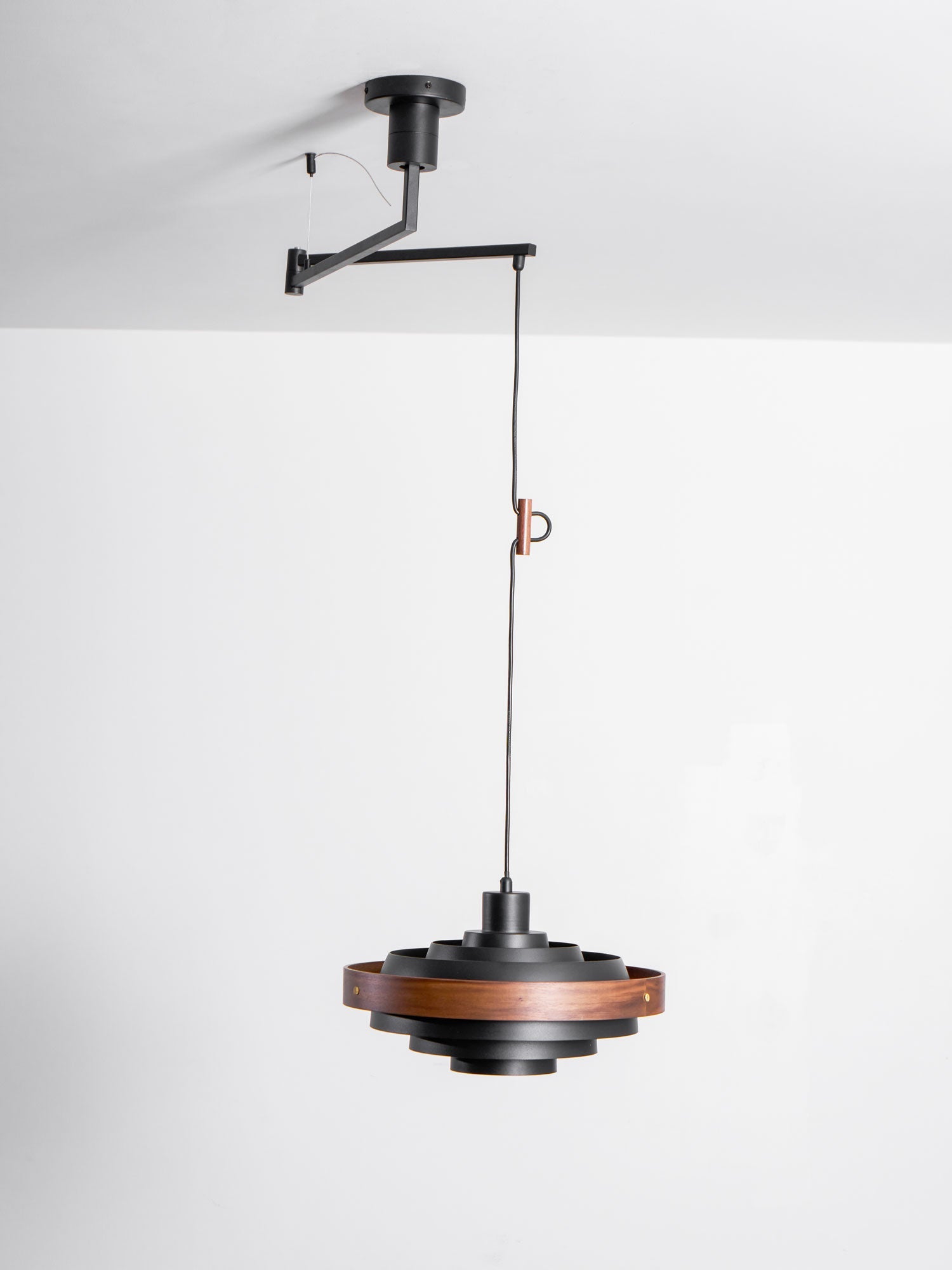 Pendant Light Metal Wood 15.7 in Adjustable Dining Room Kitchen Island Hanging Lamp Black Walnut White | Thomler