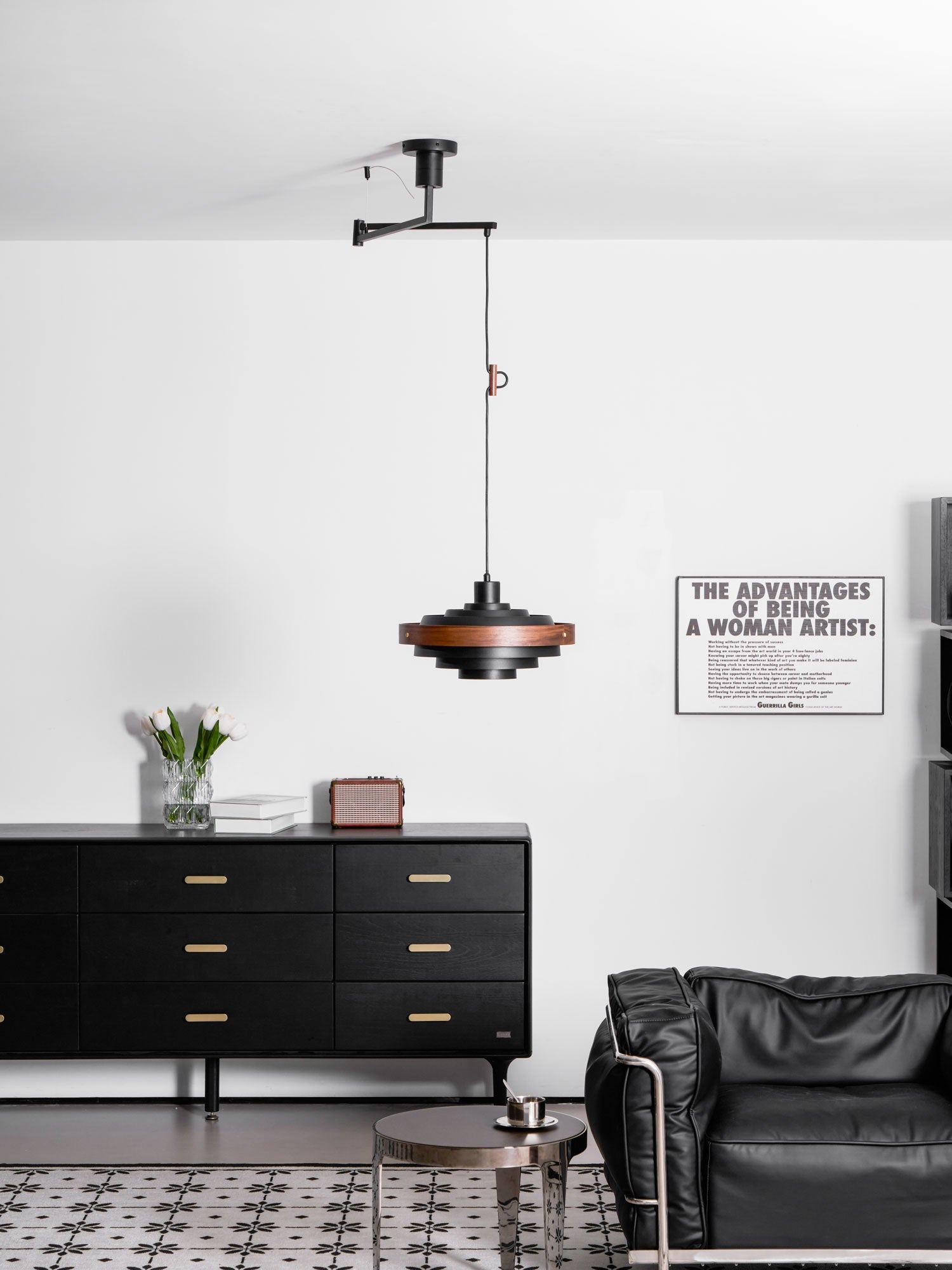 Pendant Light Metal Wood 15.7 in Adjustable Dining Room Kitchen Island Hanging Lamp Black Walnut White | Thomler