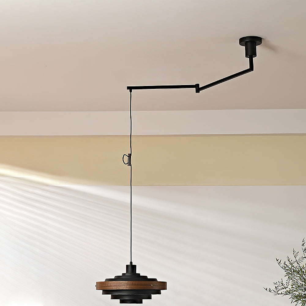 Pendant Light Metal Wood 15.7 in Adjustable Dining Room Kitchen Island Hanging Lamp Black Walnut White | Thomler