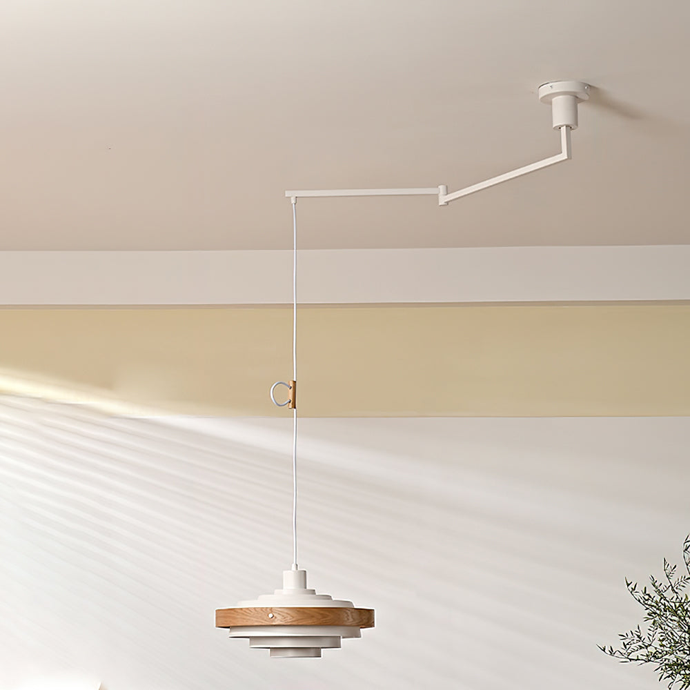 Pendant Light Metal Wood 15.7 in Adjustable Dining Room Kitchen Island Hanging Lamp Black Walnut White | Thomler