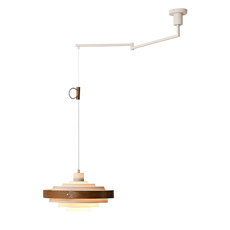 Pendant Light Metal Wood 15.7 in Adjustable Dining Room Kitchen Island Hanging Lamp Black Walnut White | Thomler