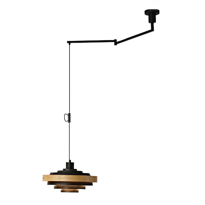 Pendant Light Metal Wood 15.7 in Adjustable Dining Room Kitchen Island Hanging Lamp Black Walnut White | Thomler