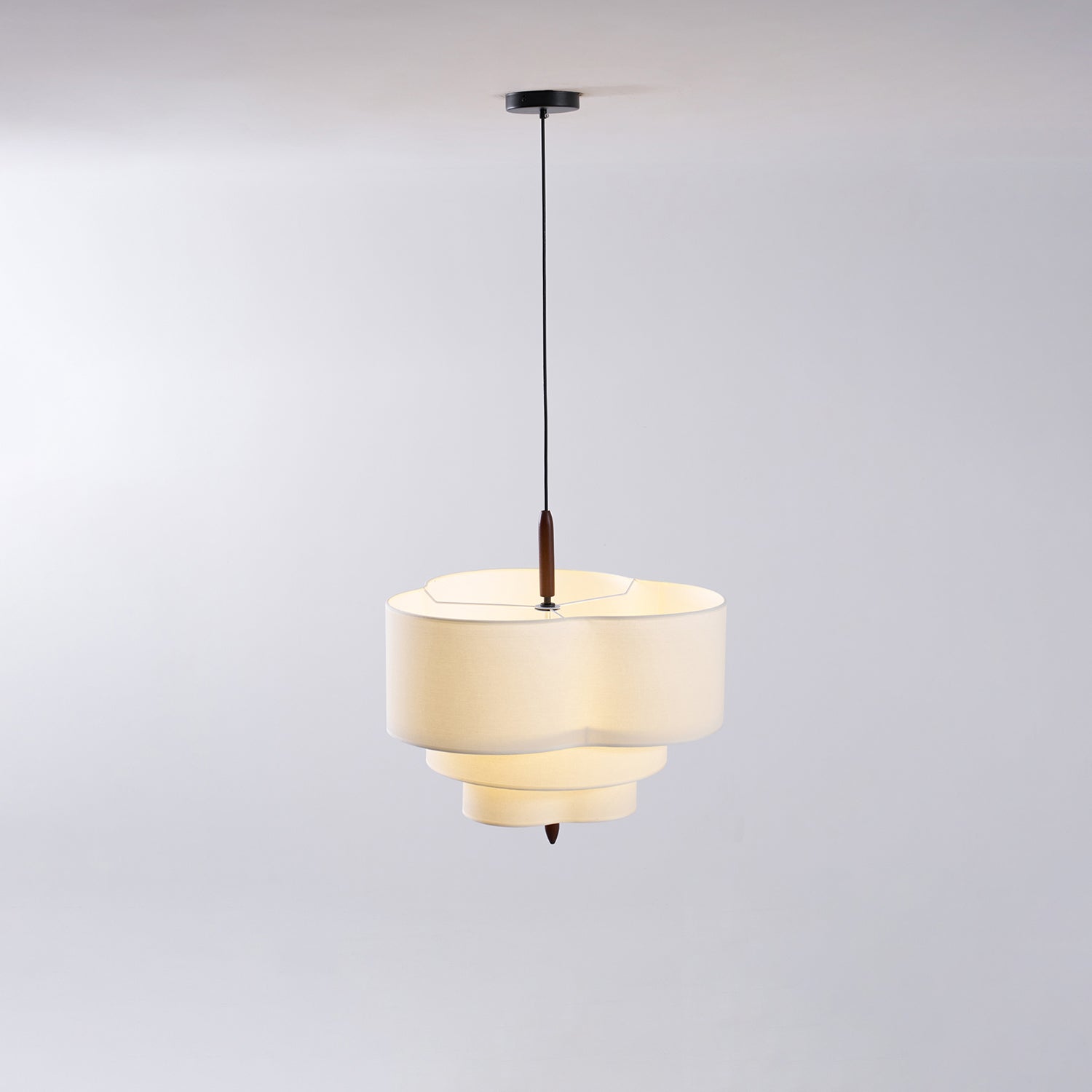 Pendant Light Fabric 17.7 in 3-Head Walnut Dining Room Ceiling Lamp Adjustable Height Modern Lighting Fixture | Thomler