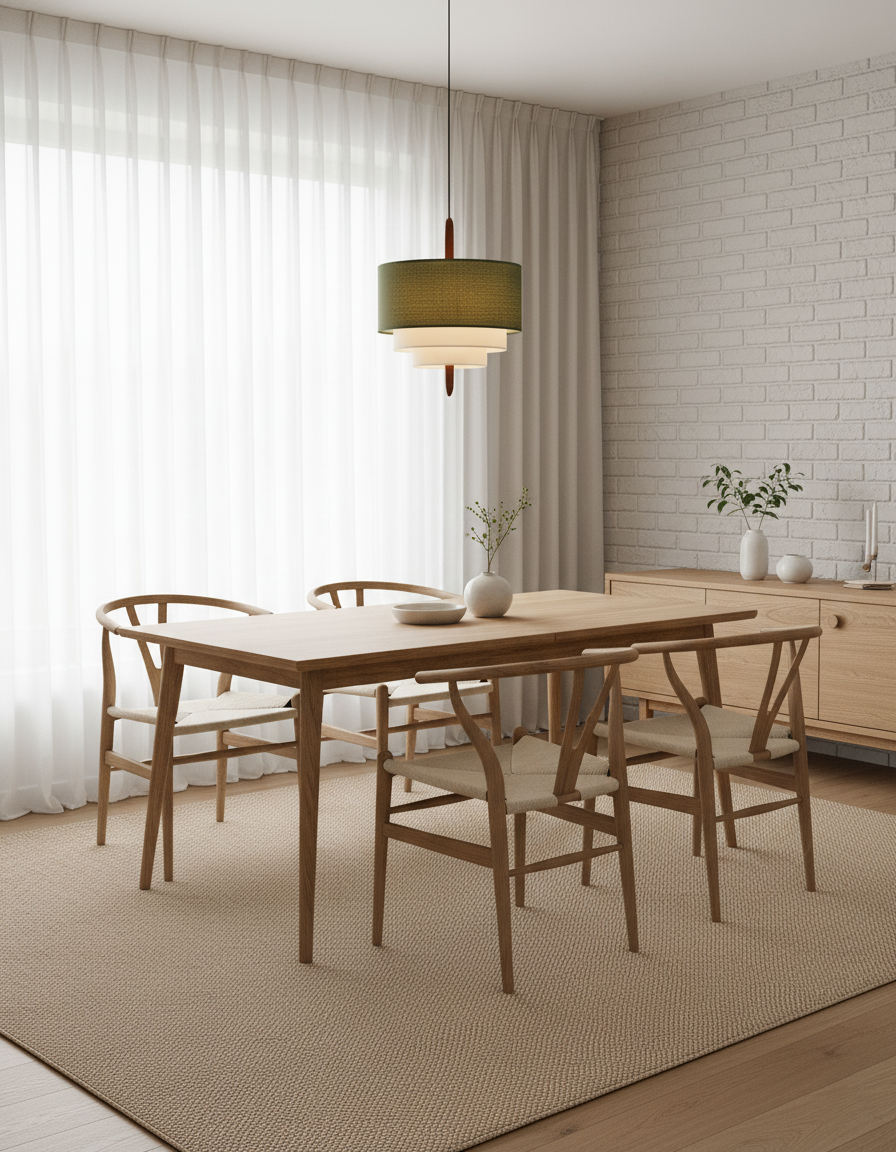 Pendant Light Fabric 17.7 in 3-Head Walnut Dining Room Ceiling Lamp Adjustable Height Modern Lighting Fixture | Thomler