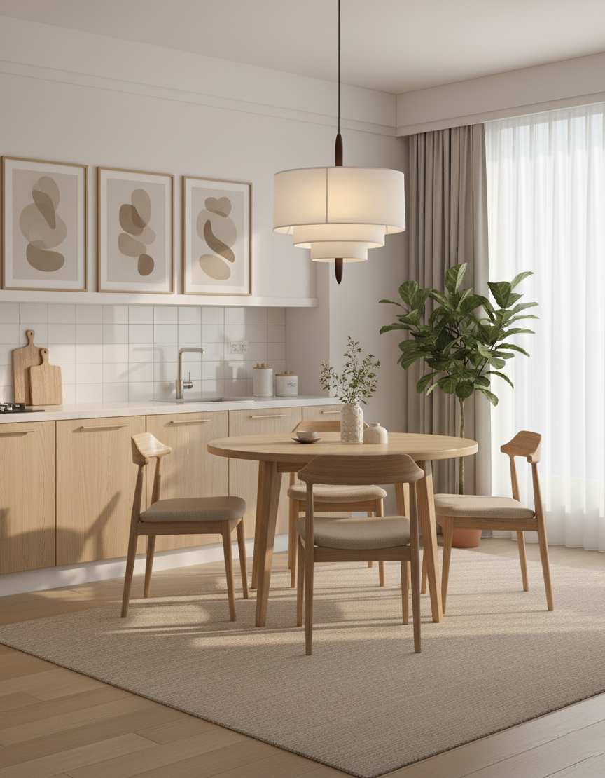 Pendant Light Fabric 17.7 in 3-Head Walnut Dining Room Ceiling Lamp Adjustable Height Modern Lighting Fixture | Thomler