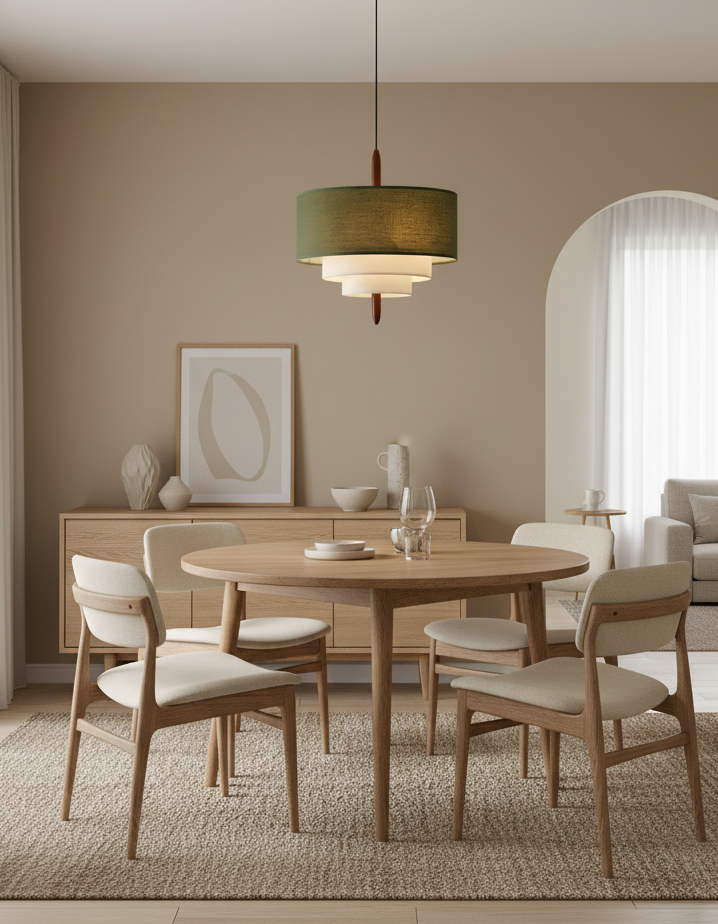 Pendant Light Fabric 17.7 in 3-Head Walnut Dining Room Ceiling Lamp Adjustable Height Modern Lighting Fixture | Thomler