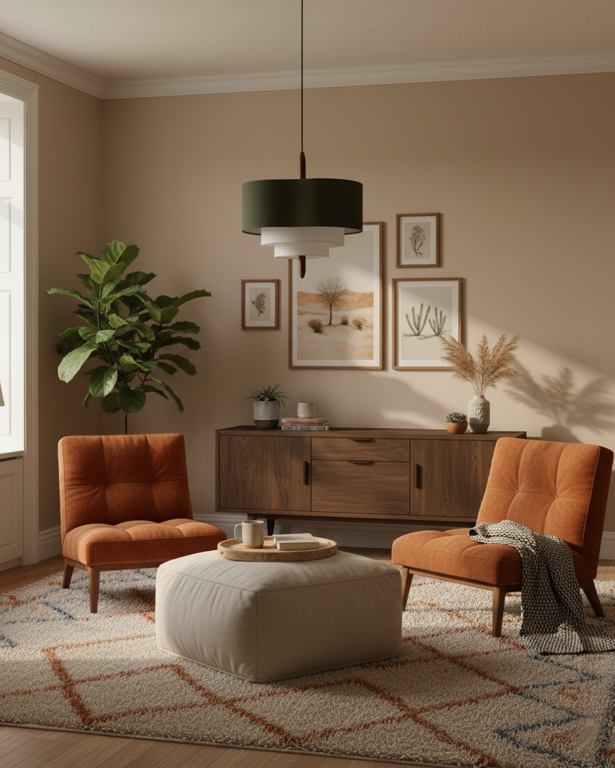 Pendant Light Fabric 17.7 in 3-Head Walnut Dining Room Ceiling Lamp Adjustable Height Modern Lighting Fixture | Thomler