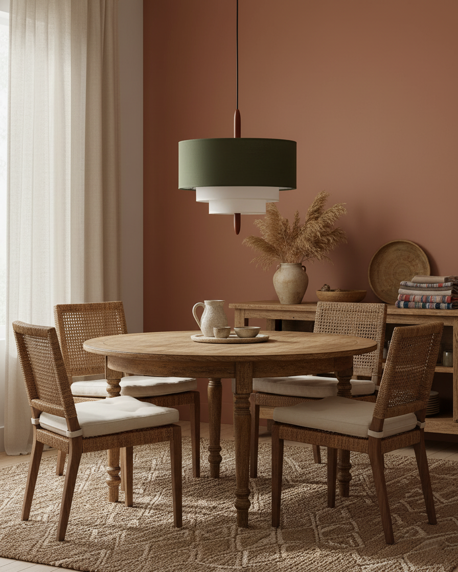 Pendant Light Fabric 17.7 in 3-Head Walnut Dining Room Ceiling Lamp Adjustable Height Modern Lighting Fixture | Thomler