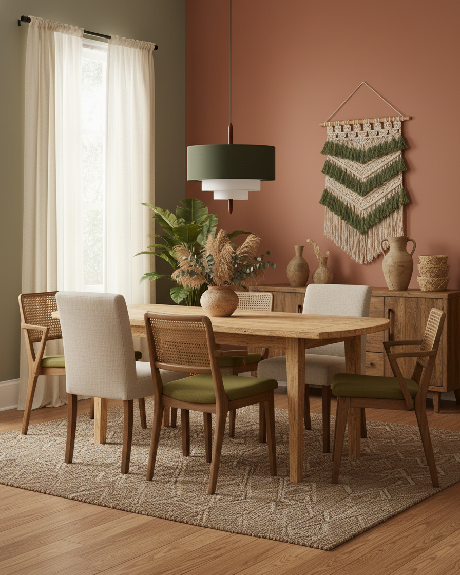 Pendant Light Fabric 17.7 in 3-Head Walnut Dining Room Ceiling Lamp Adjustable Height Modern Lighting Fixture | Thomler