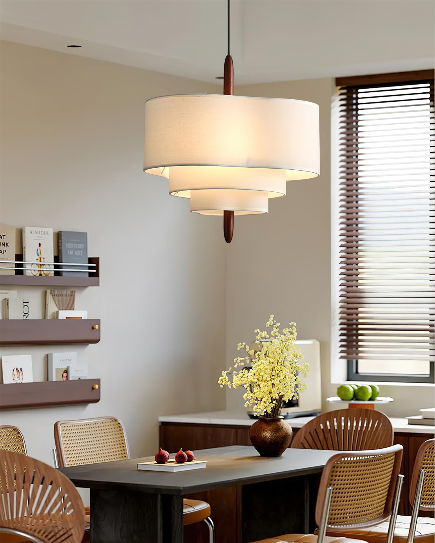 Pendant Light Fabric 17.7 in 3-Head Walnut Dining Room Ceiling Lamp Adjustable Height Modern Lighting Fixture | Thomler