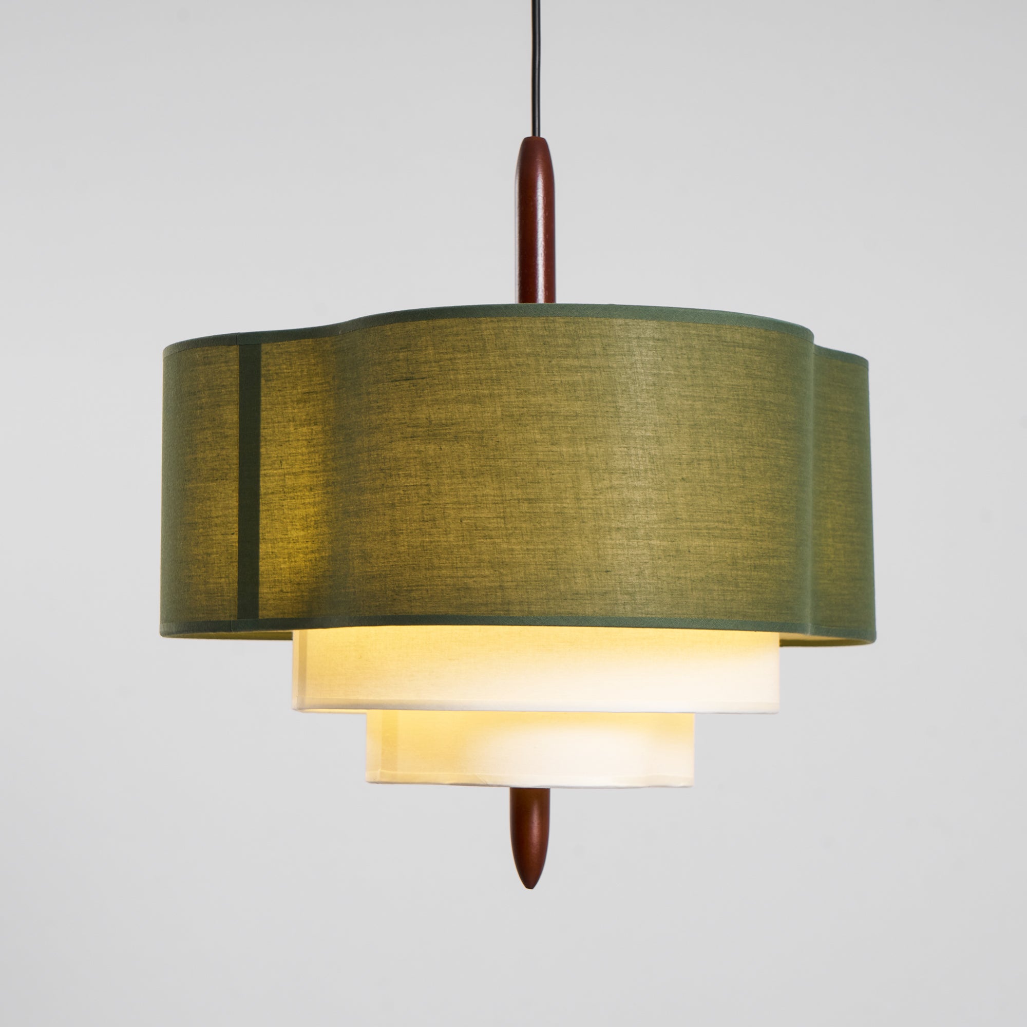 Pendant Light Fabric 17.7 in 3-Head Walnut Dining Room Ceiling Lamp Adjustable Height Modern Lighting Fixture | Thomler
