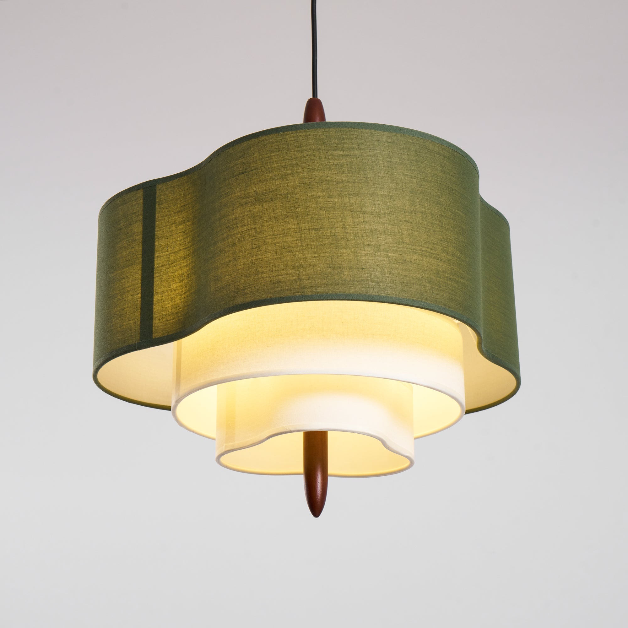 Pendant Light Fabric 17.7 in 3-Head Walnut Dining Room Ceiling Lamp Adjustable Height Modern Lighting Fixture | Thomler