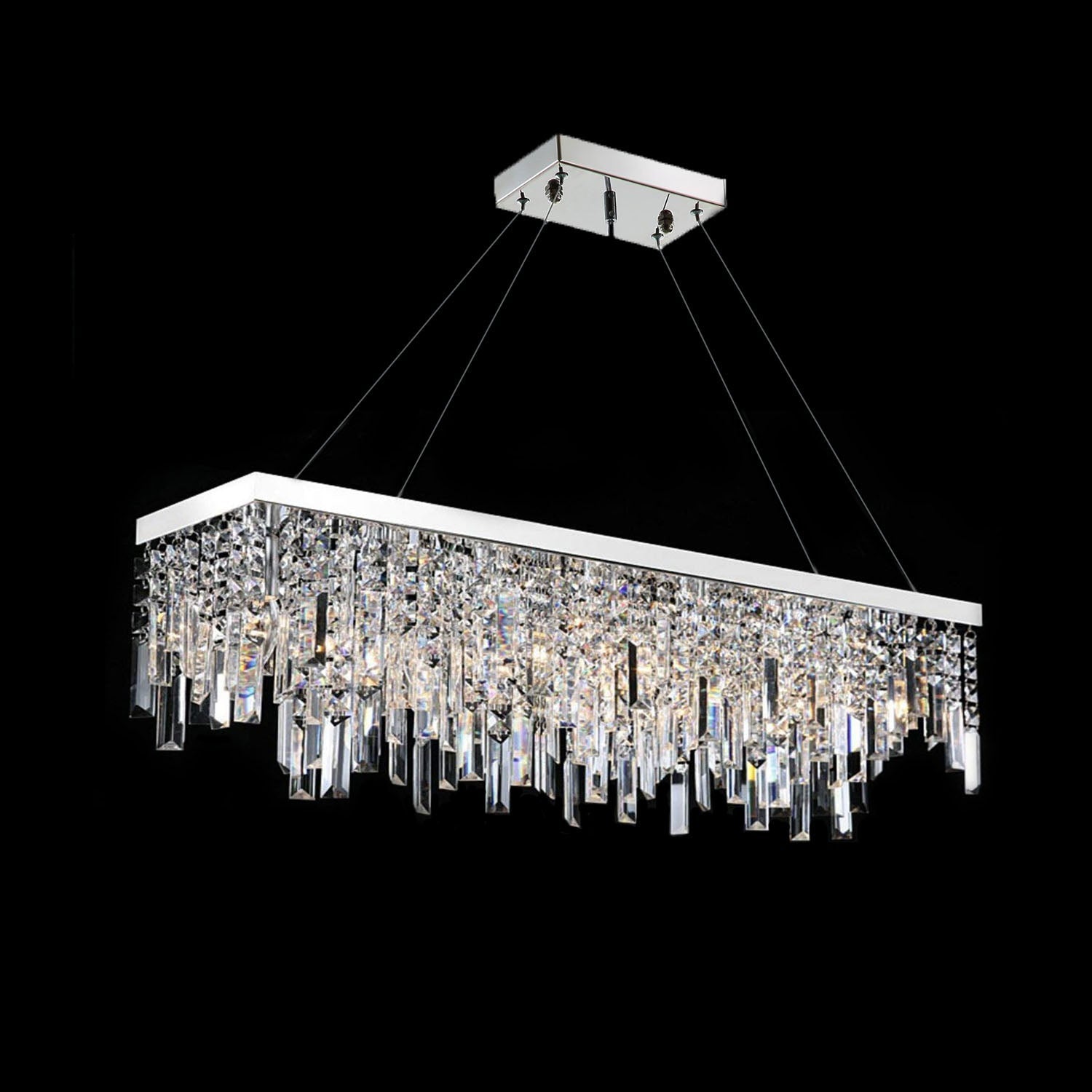 Linear Crystal Pendant Light Fixture Modern Dining Room Chandelier Stainless Steel Frame E12 Candelabra Base Adjustable Hanging Height for | Thomler