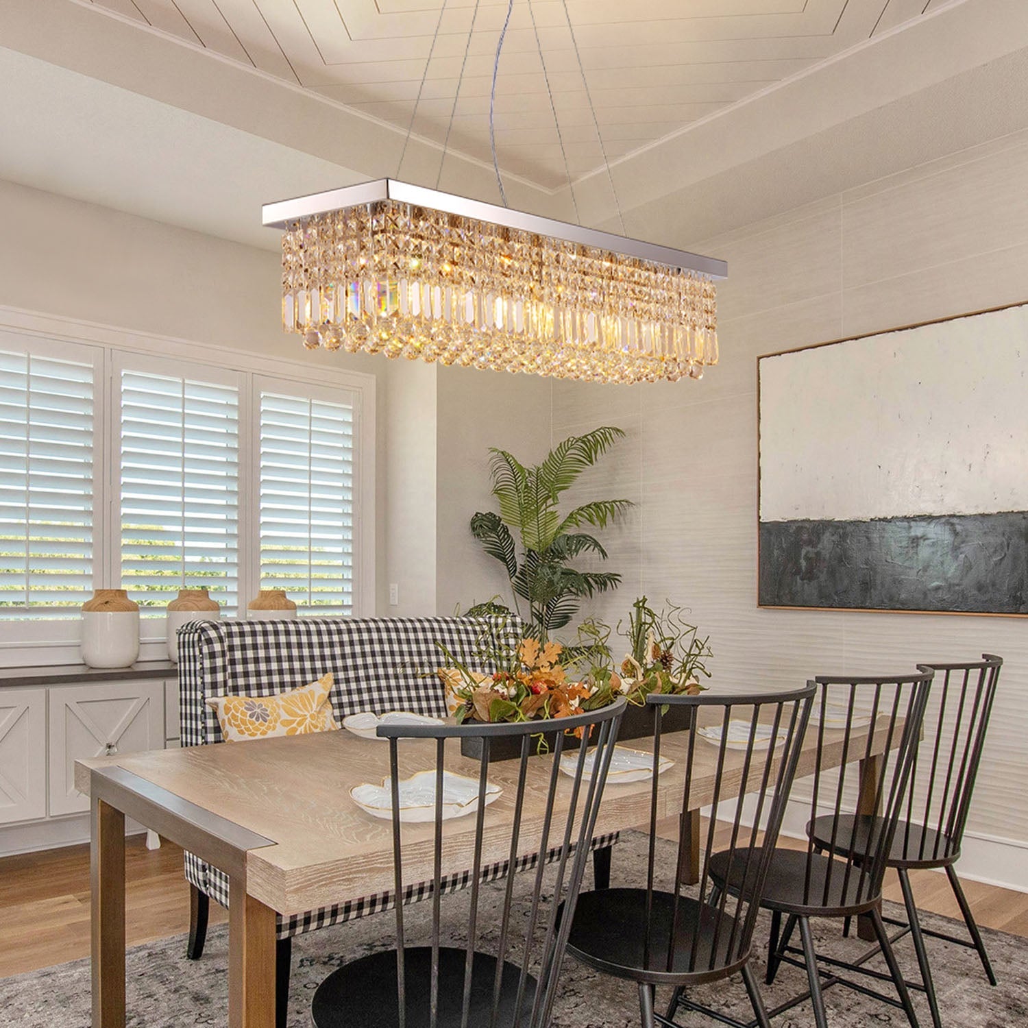 Linear K9 Glass Drop Ceiling Light Fixture for Dining Room & Kitchen – Chrome Finish | Thomler