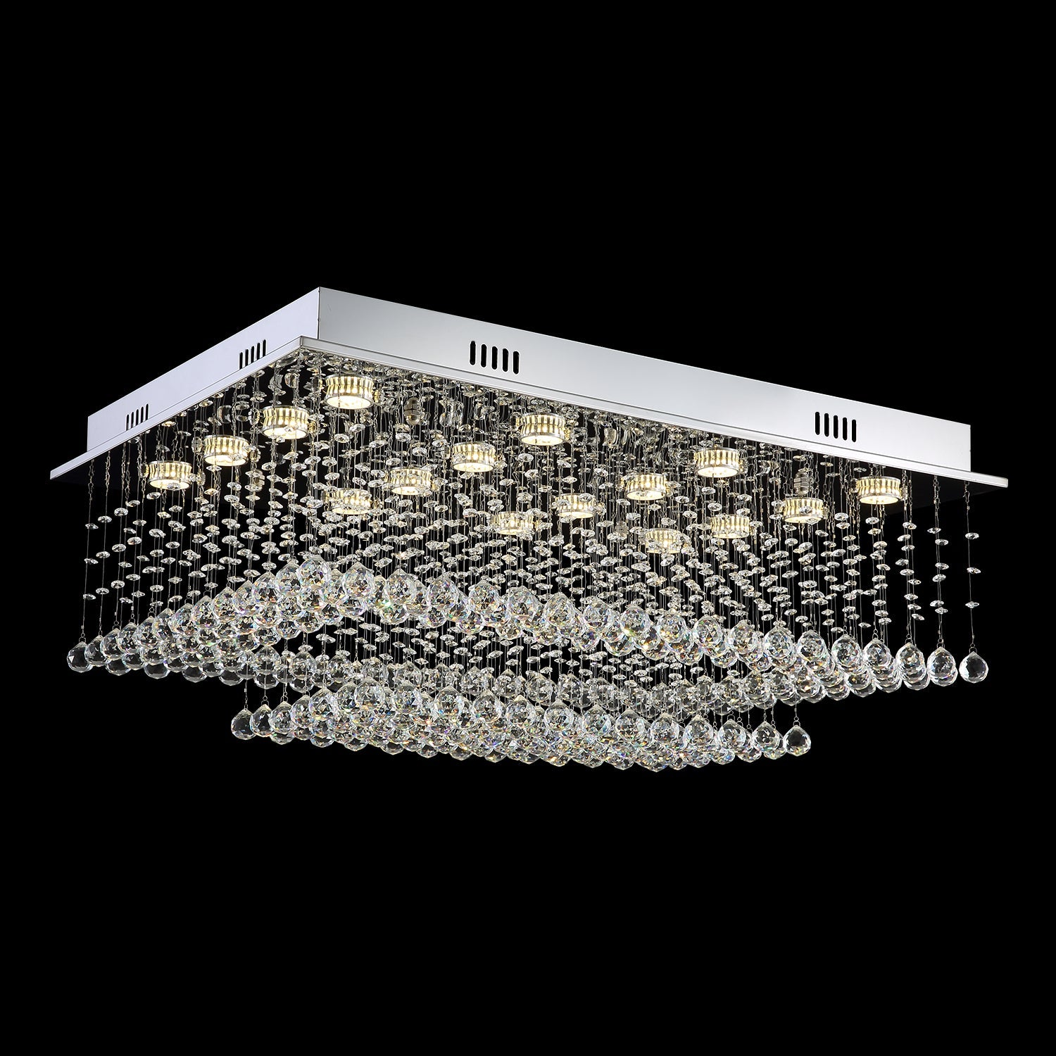 Tiered Glass Crystal Flush Mount Ceiling Light for Dining Room, Bedroom & Kitchen – Stainless Steel Frame, GU10 LED Compatible | Thomler
