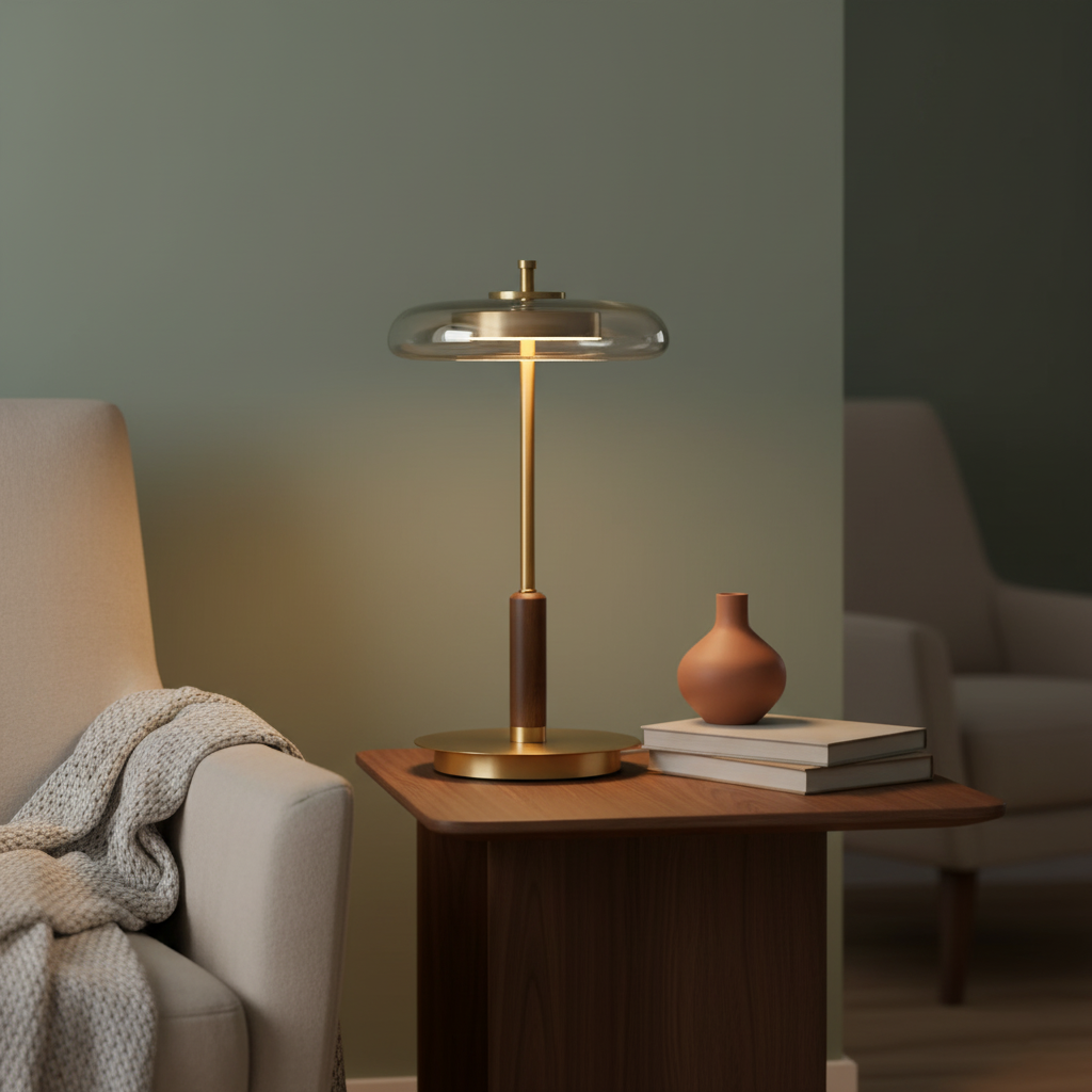 Table Lamp Glass 8.6 in Amber Indoor LED 7W Nightstand Desk Accent Light Contemporary | Thomler