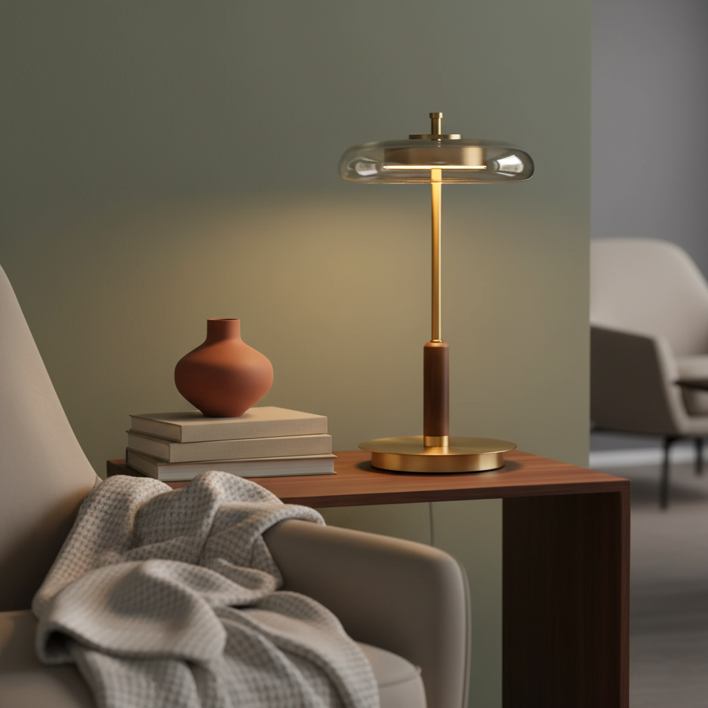 Table Lamp Glass 8.6 in Amber Indoor LED 7W Nightstand Desk Accent Light Contemporary | Thomler