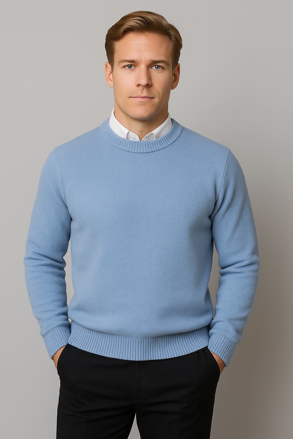 Men's Knit Pullover with Textured Trims – Classic Roundneck Fit for Casual & Work | Thomler