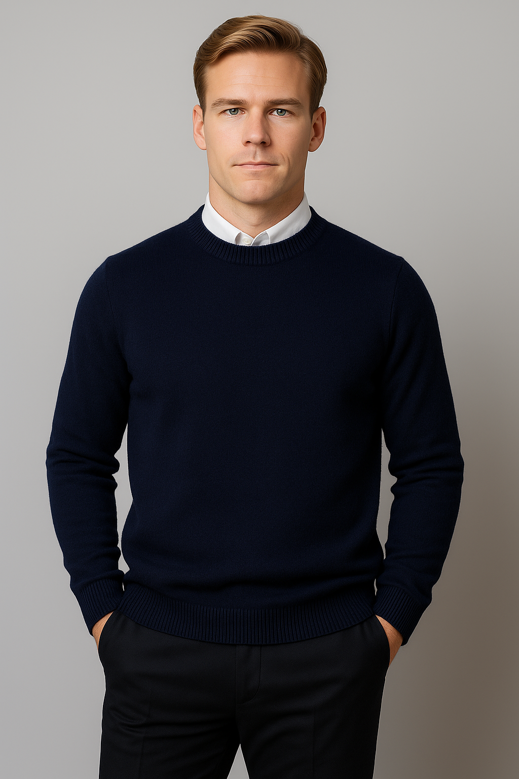 Men's Knit Pullover with Textured Trims – Classic Roundneck Fit for Casual & Work | Thomler