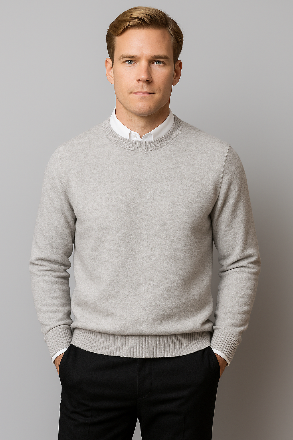 Men's Knit Pullover with Textured Trims – Classic Roundneck Fit for Casual & Work | Thomler