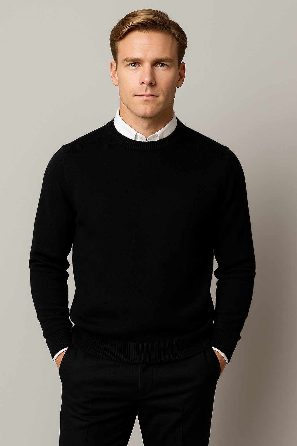 Men's Knit Pullover with Textured Trims – Classic Roundneck Fit for Casual & Work | Thomler