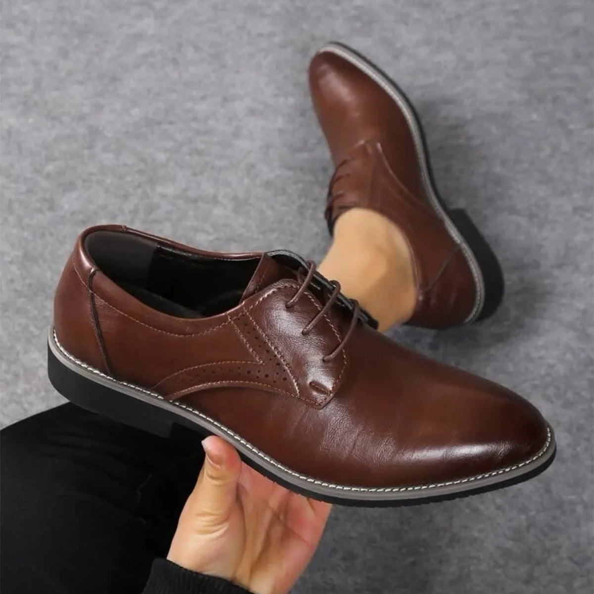 Classic Wingtip Derby Dress Shoes for Men – Perforated Leather Business Oxfords for Suits, Work & Weddings | Thomler