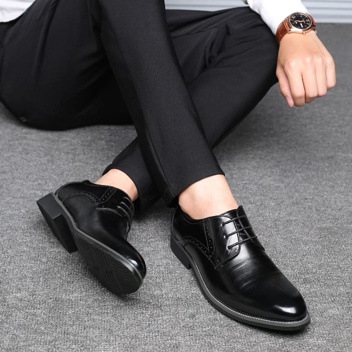 Classic Wingtip Derby Dress Shoes for Men – Perforated Leather Business Oxfords for Suits, Work & Weddings | Thomler