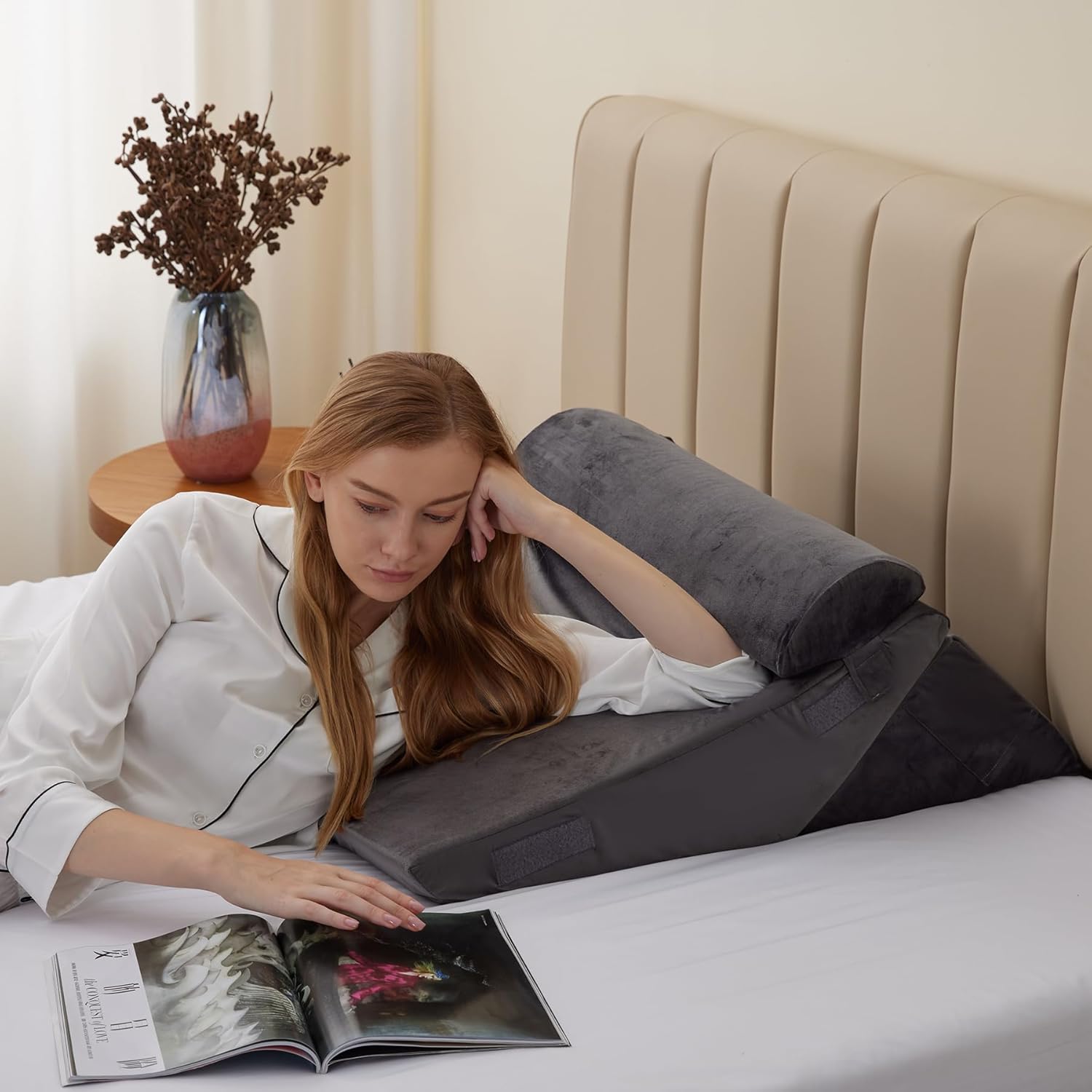 7-in-1 Adjustable Memory Foam Wedge Pillow System for Back Pain, Acid Reflux & Post-Surgery Support | Thomler