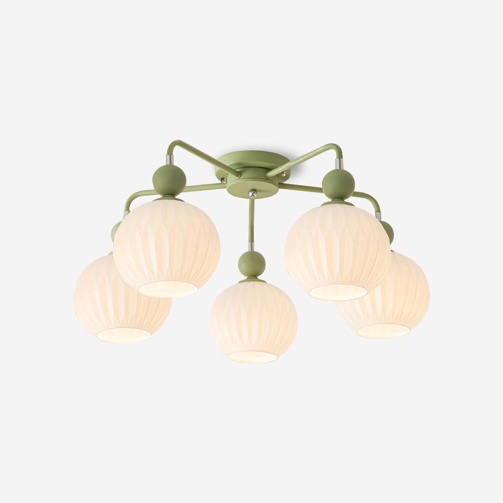 Ceiling Light Glass 26 in Pumpkin Shade Green Living Room Dining Area Pendant Fixture Decorative Modern Lighting | Thomler