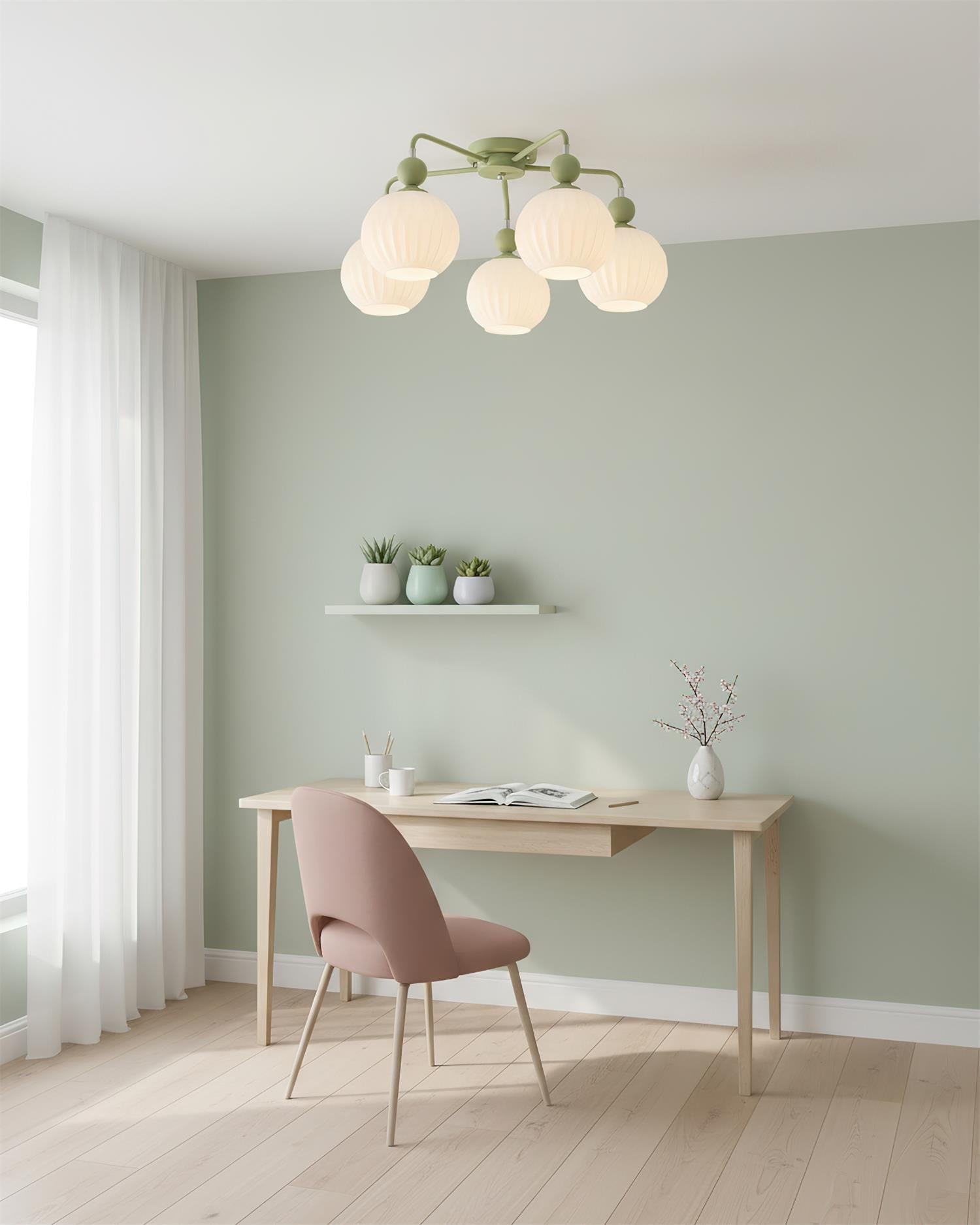 Ceiling Light Glass 26 in Pumpkin Shade Green Living Room Dining Area Pendant Fixture Decorative Modern Lighting | Thomler