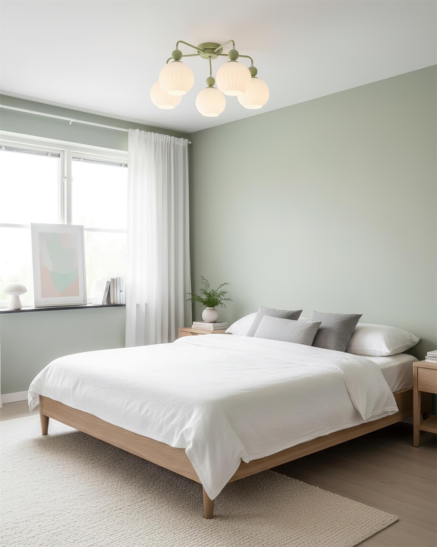 Ceiling Light Glass 26 in Pumpkin Shade Green Living Room Dining Area Pendant Fixture Decorative Modern Lighting | Thomler