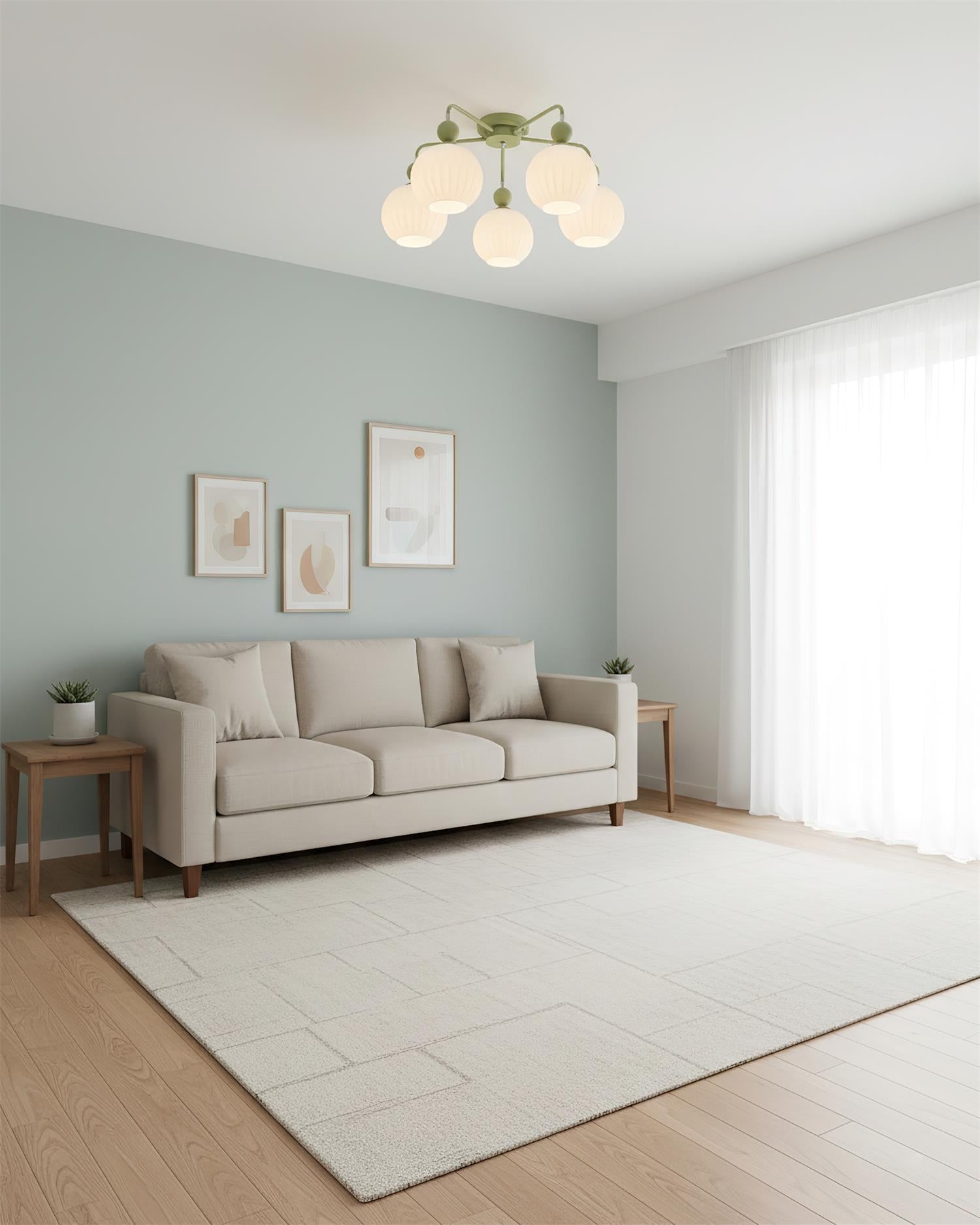 Ceiling Light Glass 26 in Pumpkin Shade Green Living Room Dining Area Pendant Fixture Decorative Modern Lighting | Thomler