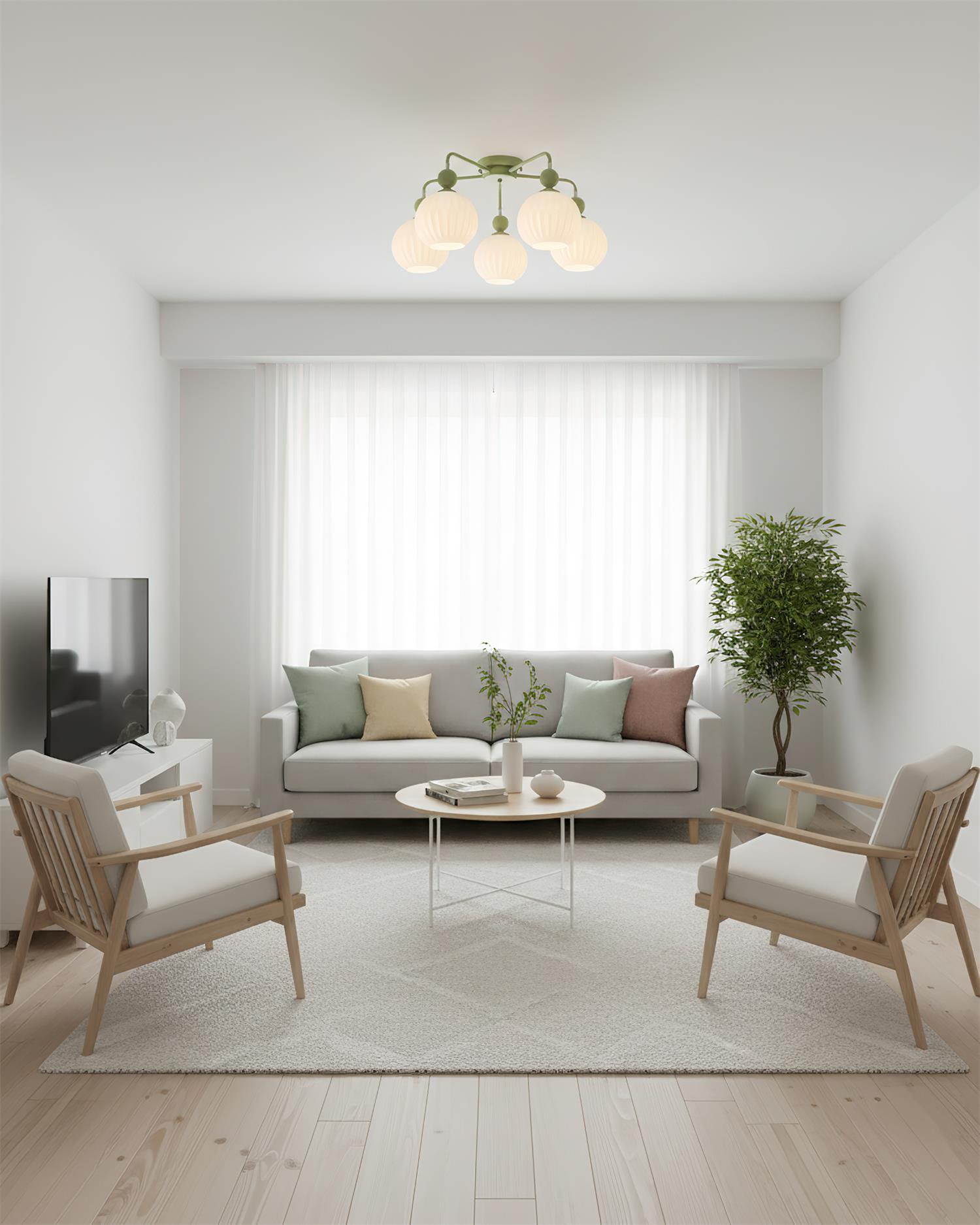 Ceiling Light Glass 26 in Pumpkin Shade Green Living Room Dining Area Pendant Fixture Decorative Modern Lighting | Thomler