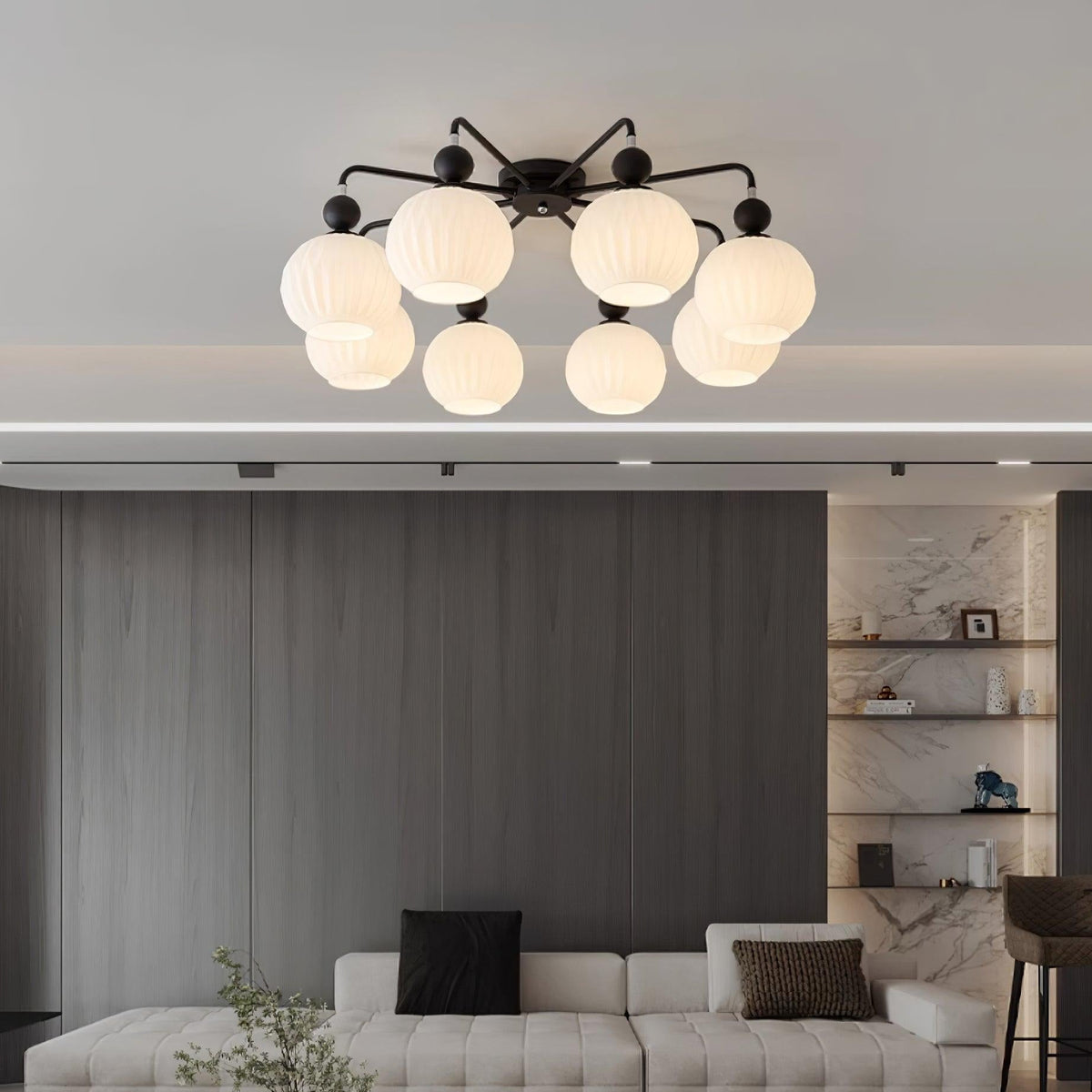 Modern Sculptural Semi-Flush Ceiling Fixture with Textured Globe Shades – 4, 5 or 8 Lights for Bedroom, Dining Room & Living Room | Thomler