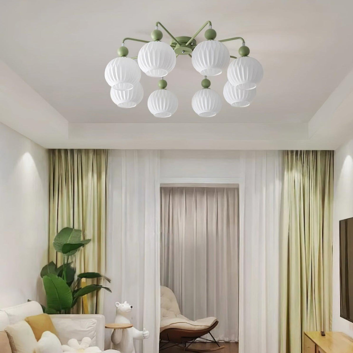 Modern Sculptural Semi-Flush Ceiling Fixture with Textured Globe Shades – 4, 5 or 8 Lights for Bedroom, Dining Room & Living Room | Thomler