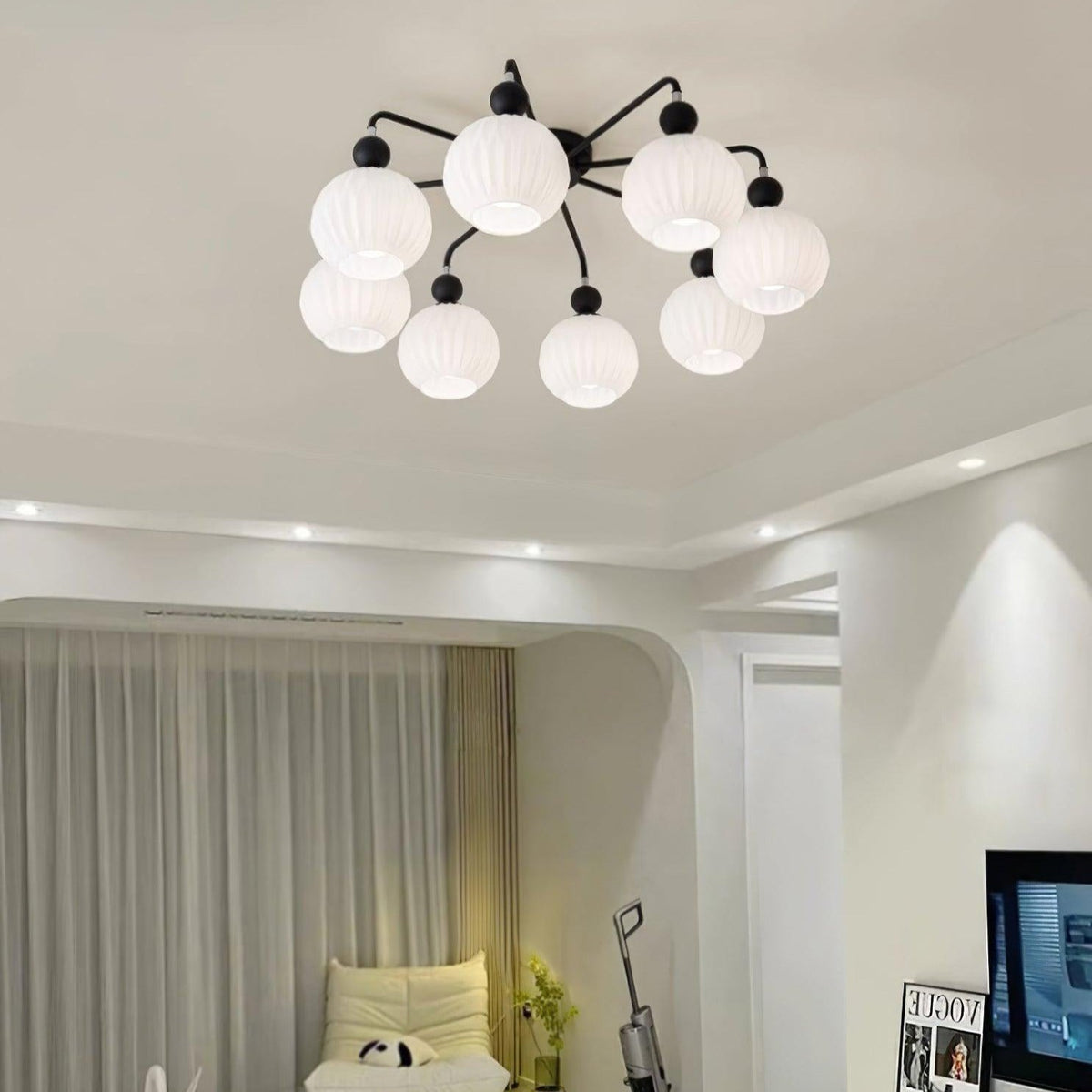 Modern Sculptural Semi-Flush Ceiling Fixture with Textured Globe Shades – 4, 5 or 8 Lights for Bedroom, Dining Room & Living Room | Thomler