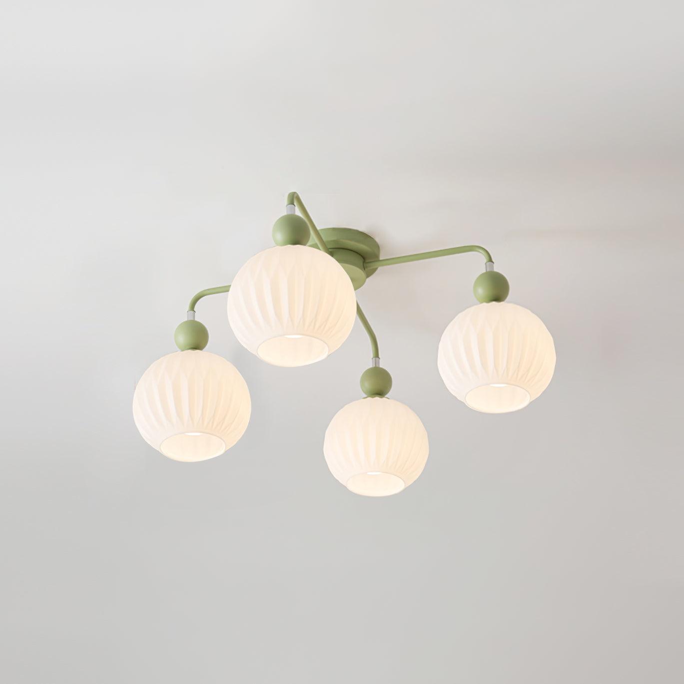 Ceiling Light Glass 26 in Pumpkin Shade Green Living Room Dining Area Pendant Fixture Decorative Modern Lighting | Thomler