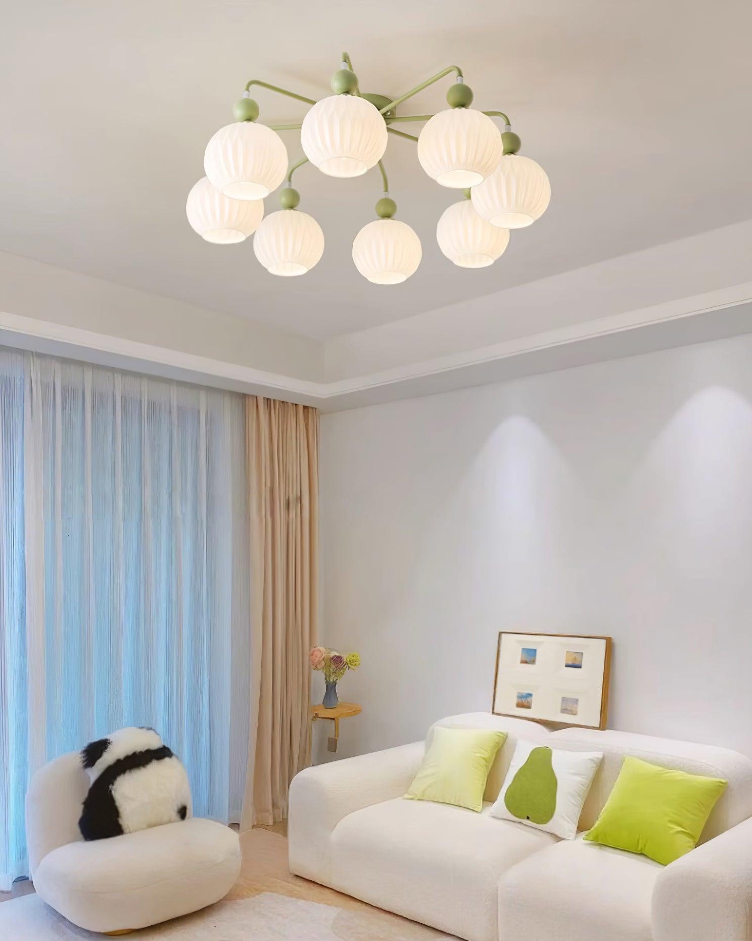 Ceiling Light Glass 26 in Pumpkin Shade Green Living Room Dining Area Pendant Fixture Decorative Modern Lighting | Thomler