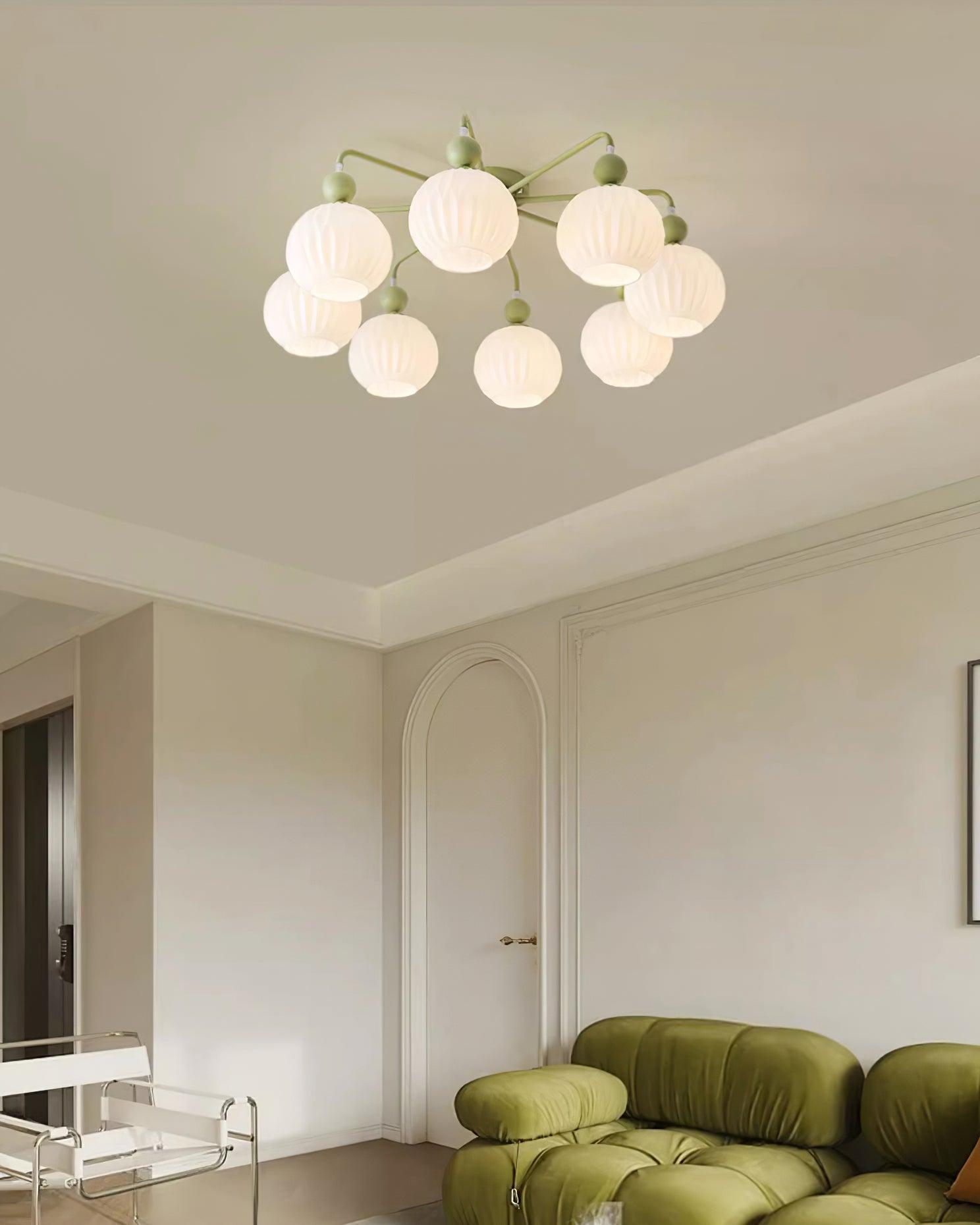 Ceiling Light Glass 26 in Pumpkin Shade Green Living Room Dining Area Pendant Fixture Decorative Modern Lighting | Thomler