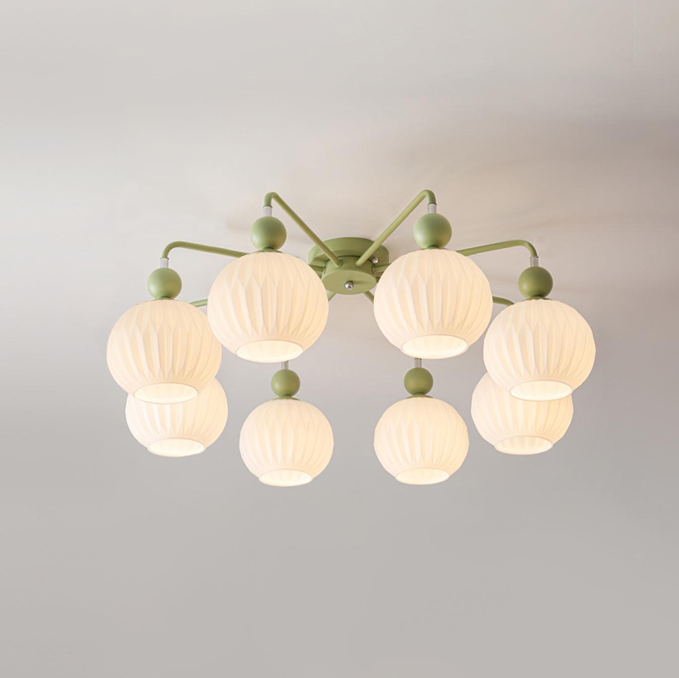Ceiling Light Glass 26 in Pumpkin Shade Green Living Room Dining Area Pendant Fixture Decorative Modern Lighting | Thomler