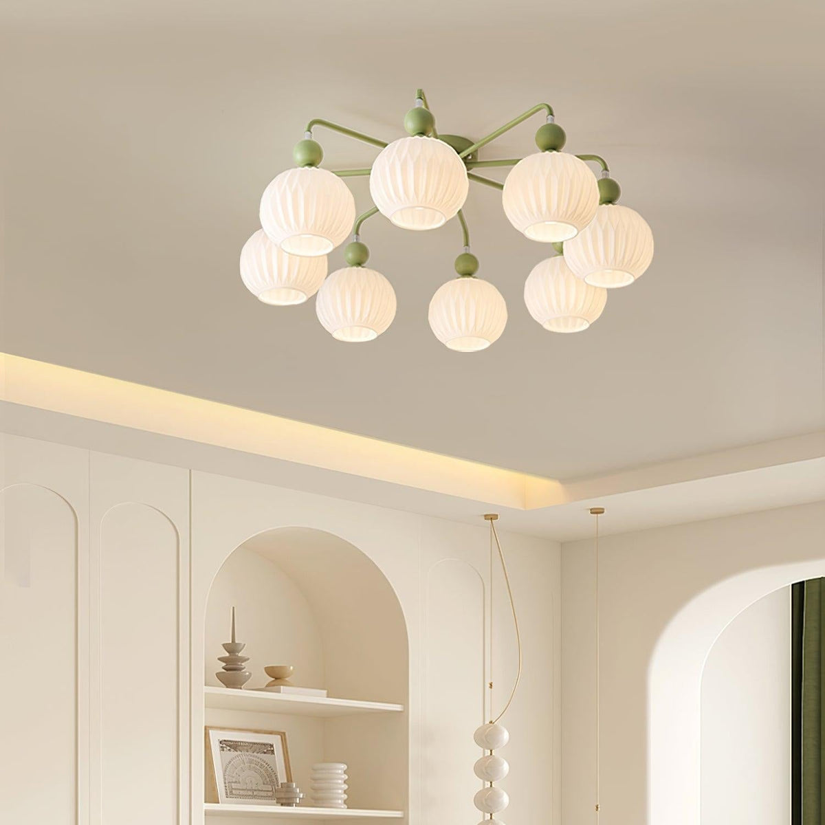 Modern Sculptural Semi-Flush Ceiling Fixture with Textured Globe Shades – 4, 5 or 8 Lights for Bedroom, Dining Room & Living Room | Thomler