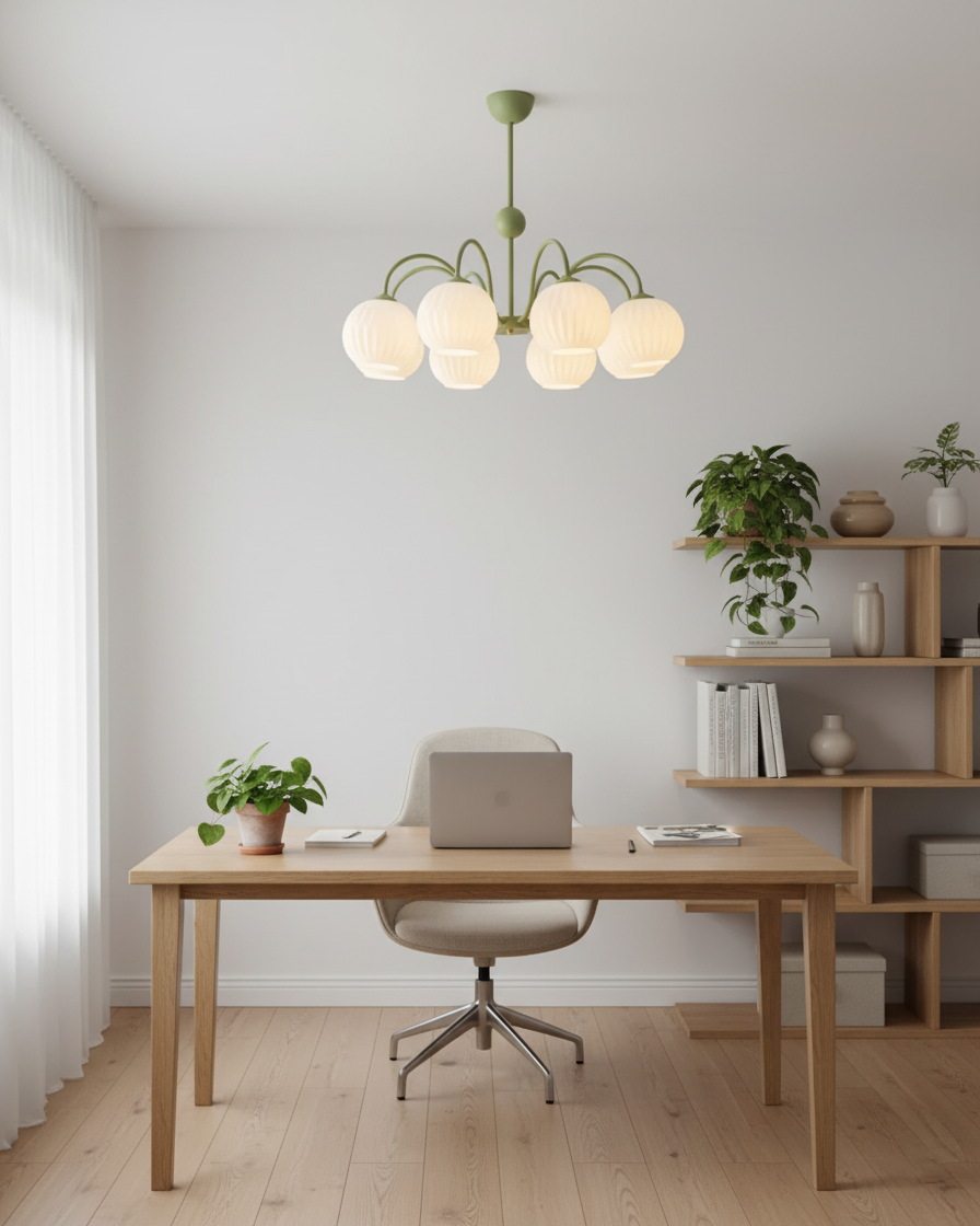 Chandelier Glass 25.6 in Green Modern Dining Room Ceiling Light 3-8 Heads Decorative Fixture | Thomler
