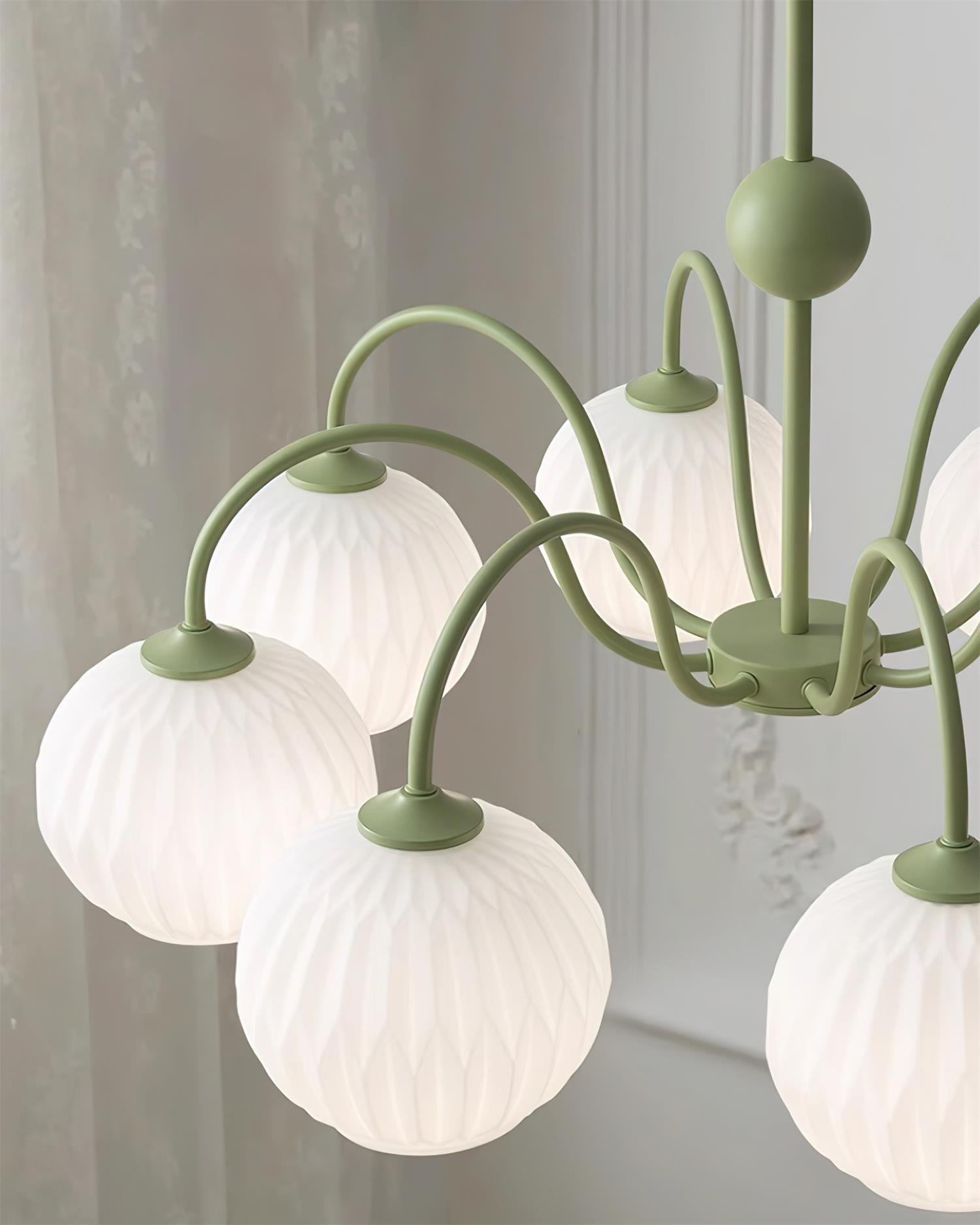 Chandelier Glass 25.6 in Green Modern Dining Room Ceiling Light 3-8 Heads Decorative Fixture | Thomler